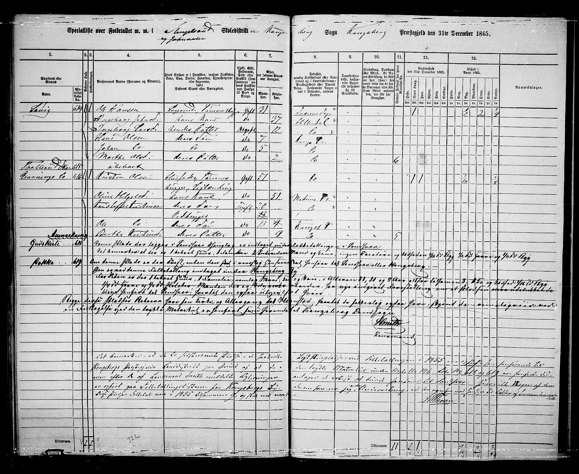 RA, Folketelling 1865 for 0692L Kongsberg prestegjeld, Kongsberg landsokn, 1865, s. 15