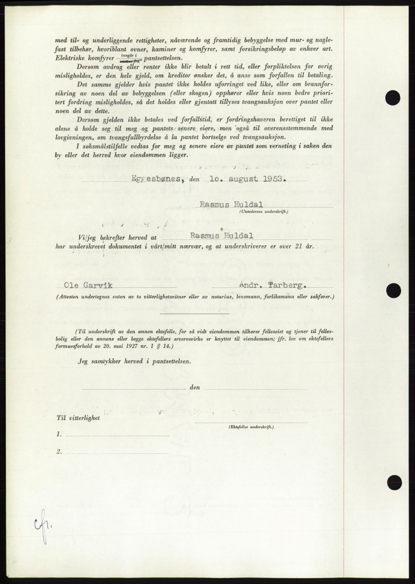 Søre Sunnmøre sorenskriveri, AV/SAT-A-4122/1/2/2C/L0123: Pantebok nr. 11B, 1953-1953, Dagboknr: 1960/1953