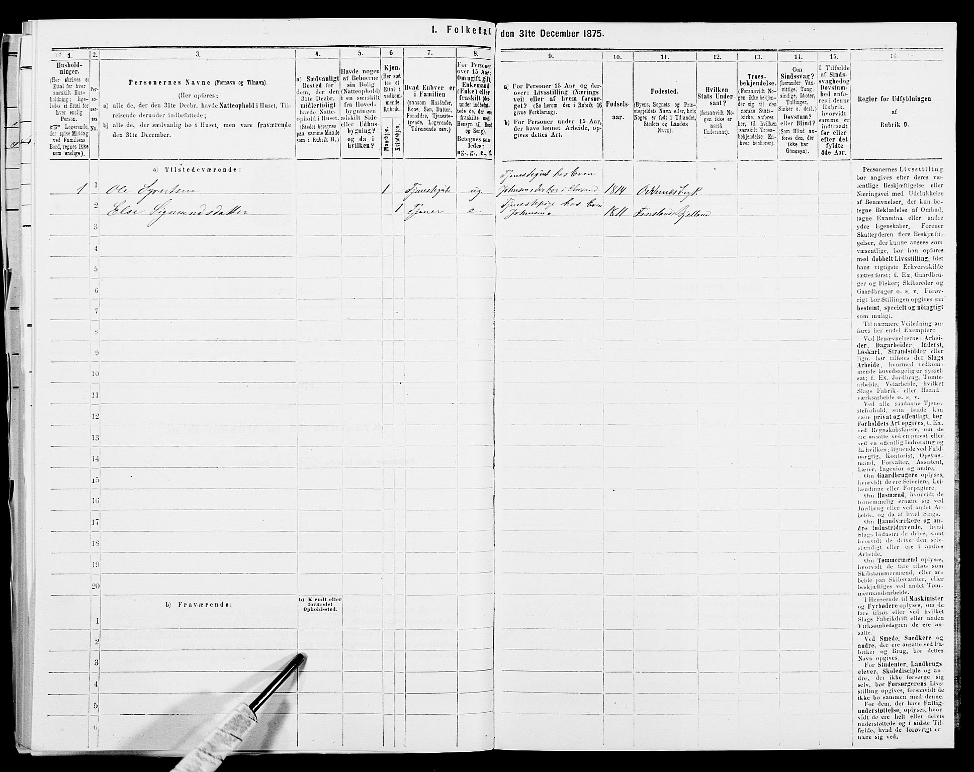 SAK, Folketelling 1875 for 1012P Oddernes prestegjeld, 1875, s. 430