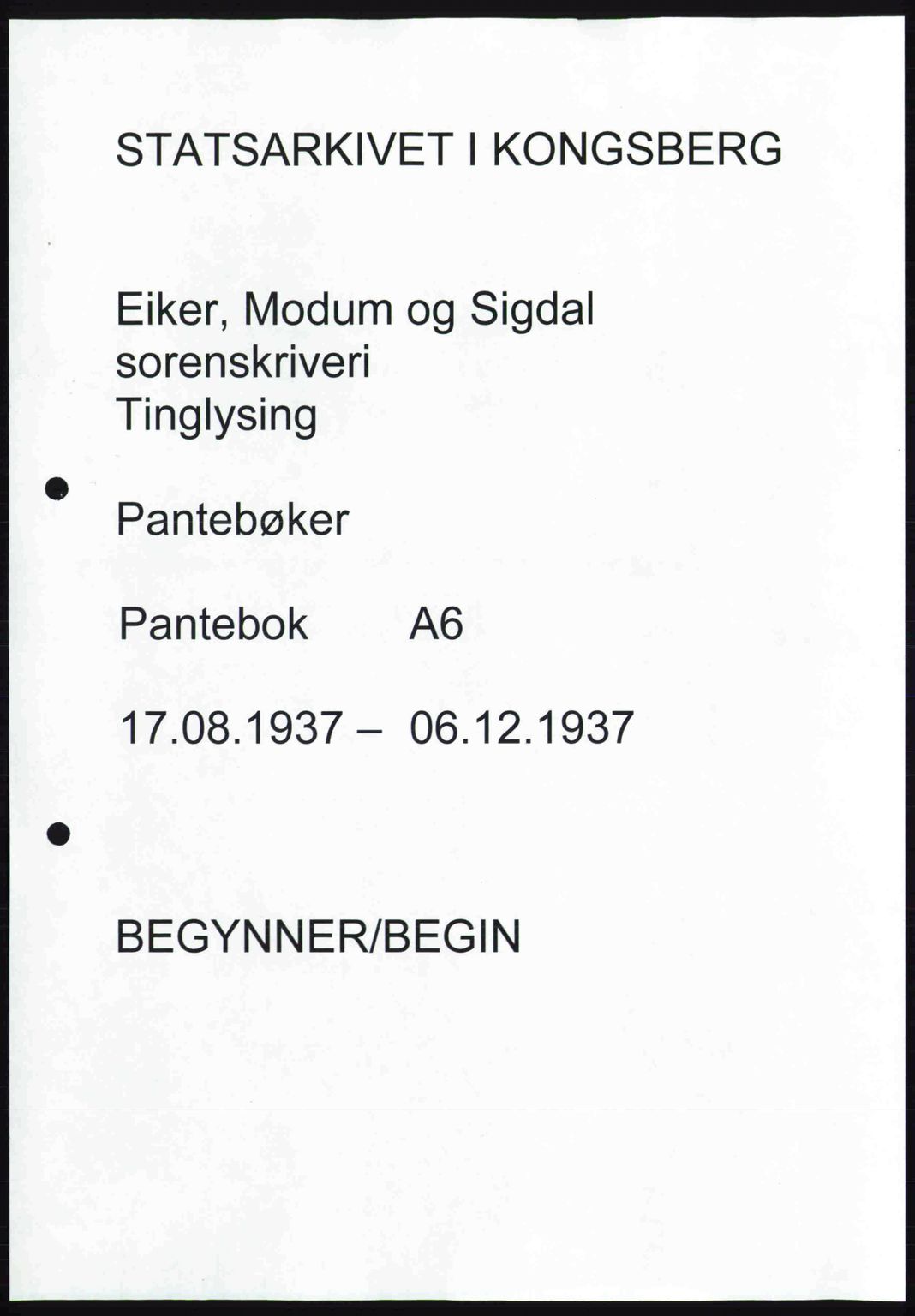 Eiker, Modum og Sigdal sorenskriveri, SAKO/A-123/G/Ga/Gab/L0036: Pantebok nr. A6, 1937-1937