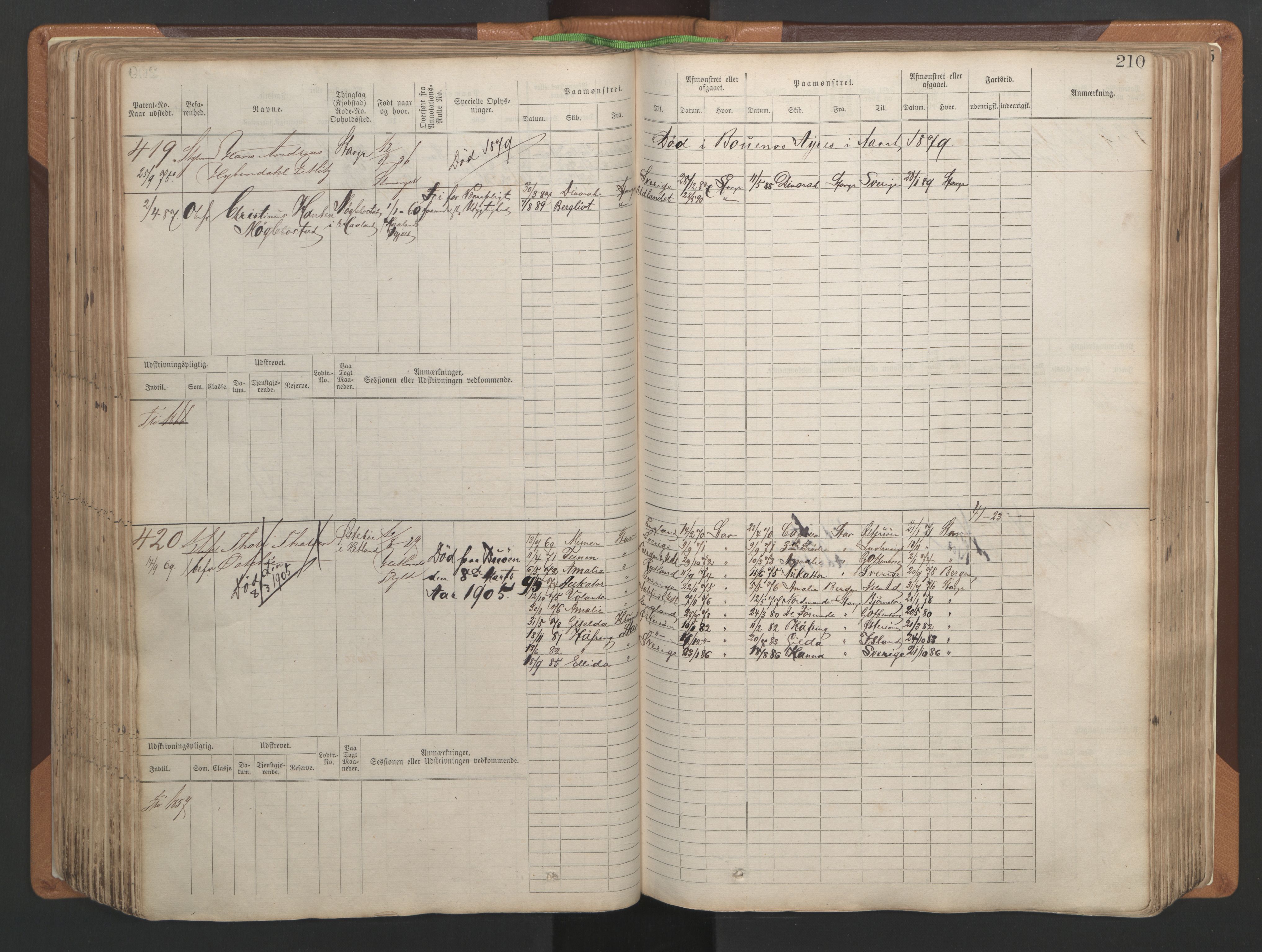 Stavanger sjømannskontor, AV/SAST-A-102006/F/Fb/Fbb/L0004: Sjøfartshovedrulle, patentnr. 1-792 (del 1), 1869-1880, s. 214
