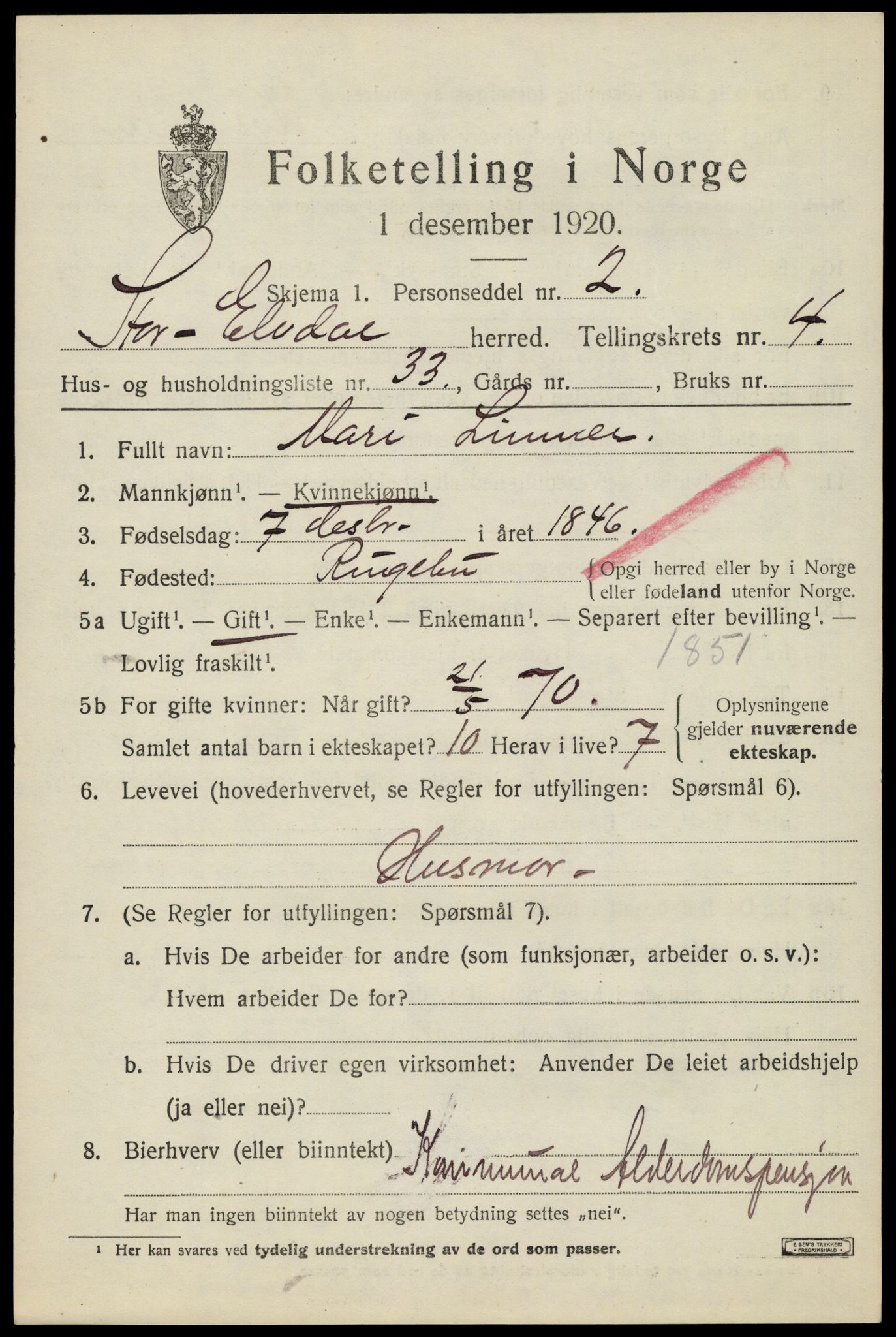 SAH, Folketelling 1920 for 0430 Stor-Elvdal herred, 1920, s. 3826