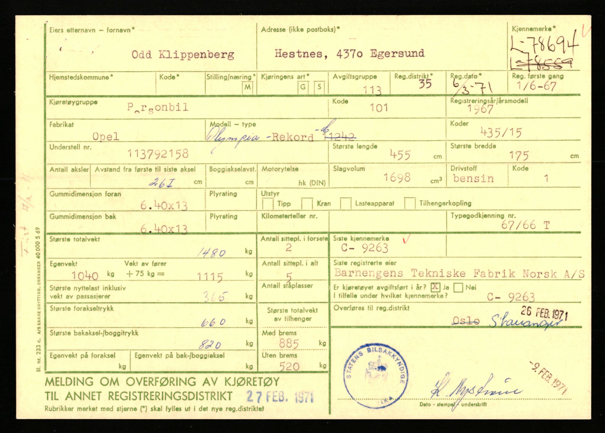 Stavanger trafikkstasjon, AV/SAST-A-101942/0/F/L0069: L-76801 - L-78797, 1930-1971, s. 2101