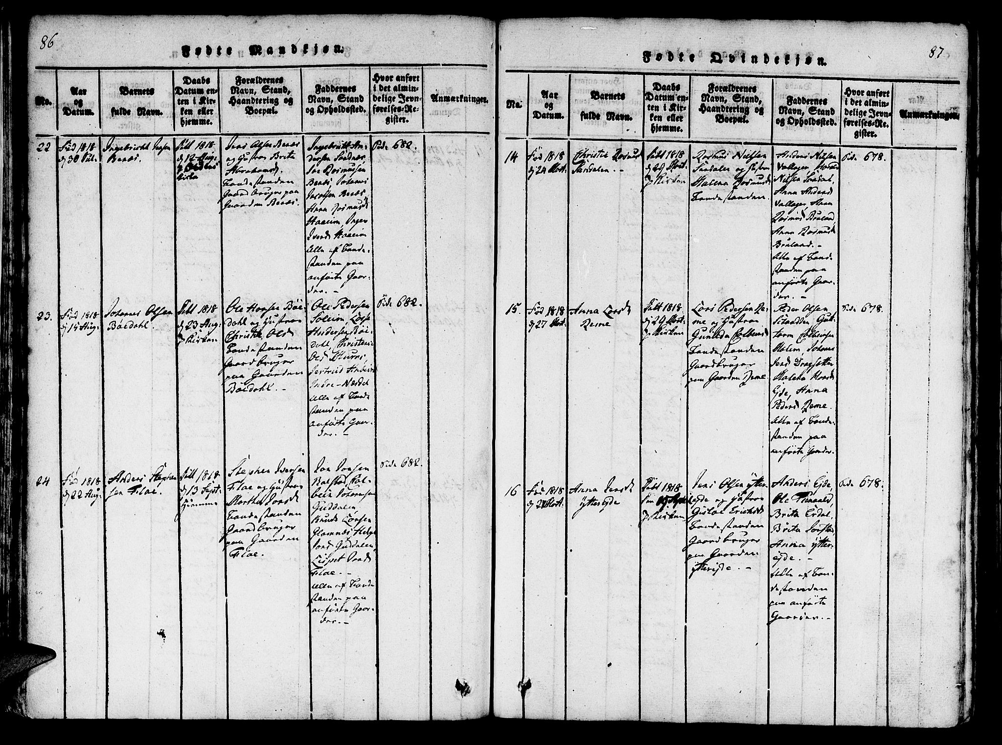 Innvik sokneprestembete, SAB/A-80501: Ministerialbok nr. A 2, 1816-1821, s. 86-87