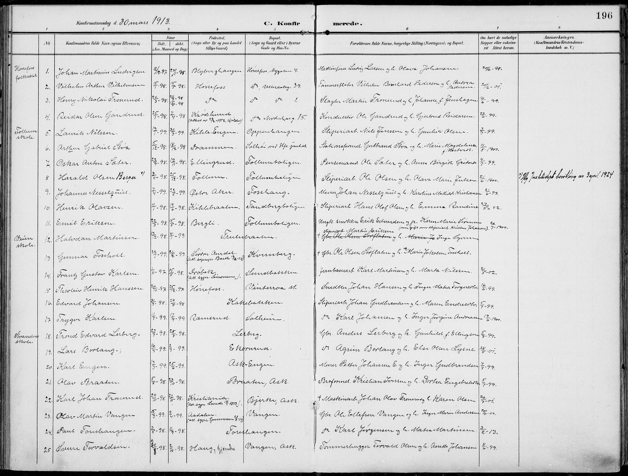 Norderhov kirkebøker, AV/SAKO-A-237/F/Fa/L0017: Ministerialbok nr. 17, 1903-1919, s. 196