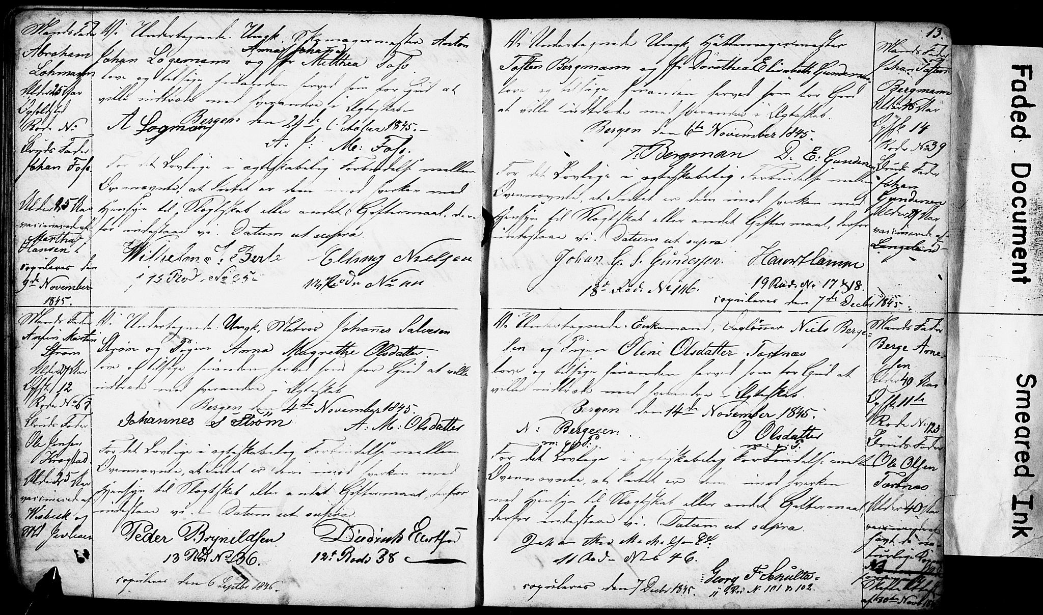 Domkirken sokneprestembete, AV/SAB-A-74801: Forlovererklæringer nr. II.5.4, 1845-1852, s. 13
