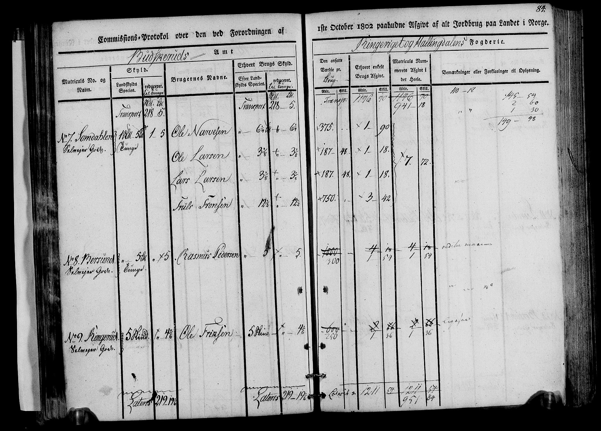 Rentekammeret inntil 1814, Realistisk ordnet avdeling, RA/EA-4070/N/Ne/Nea/L0045: Ringerike og Hallingdal fogderi. Kommisjonsprotokoll for Norderhov prestegjeld, 1803, s. 87