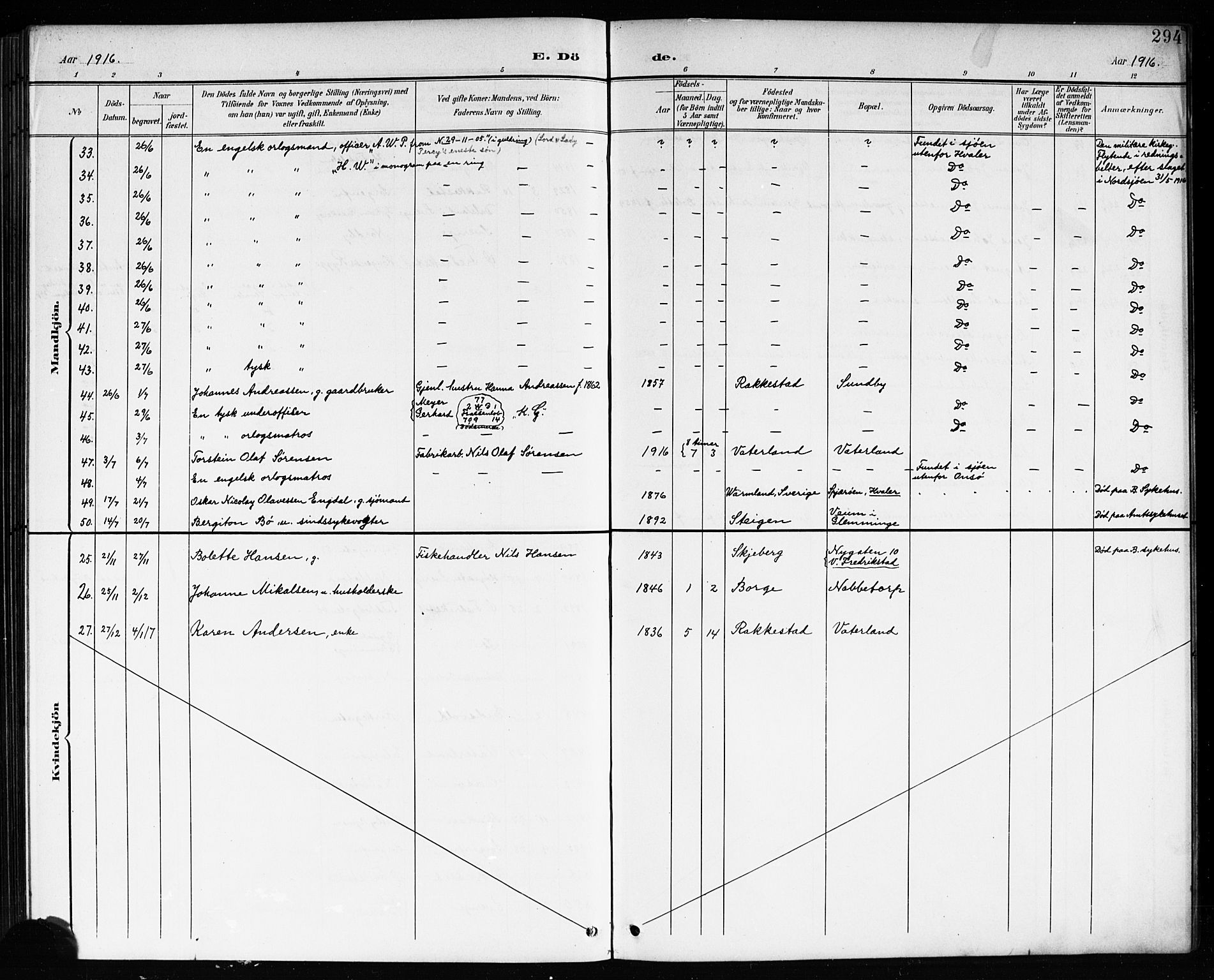 Østre Fredrikstad prestekontor Kirkebøker, AV/SAO-A-10907/G/Ga/L0002: Klokkerbok nr. 2, 1900-1919, s. 294