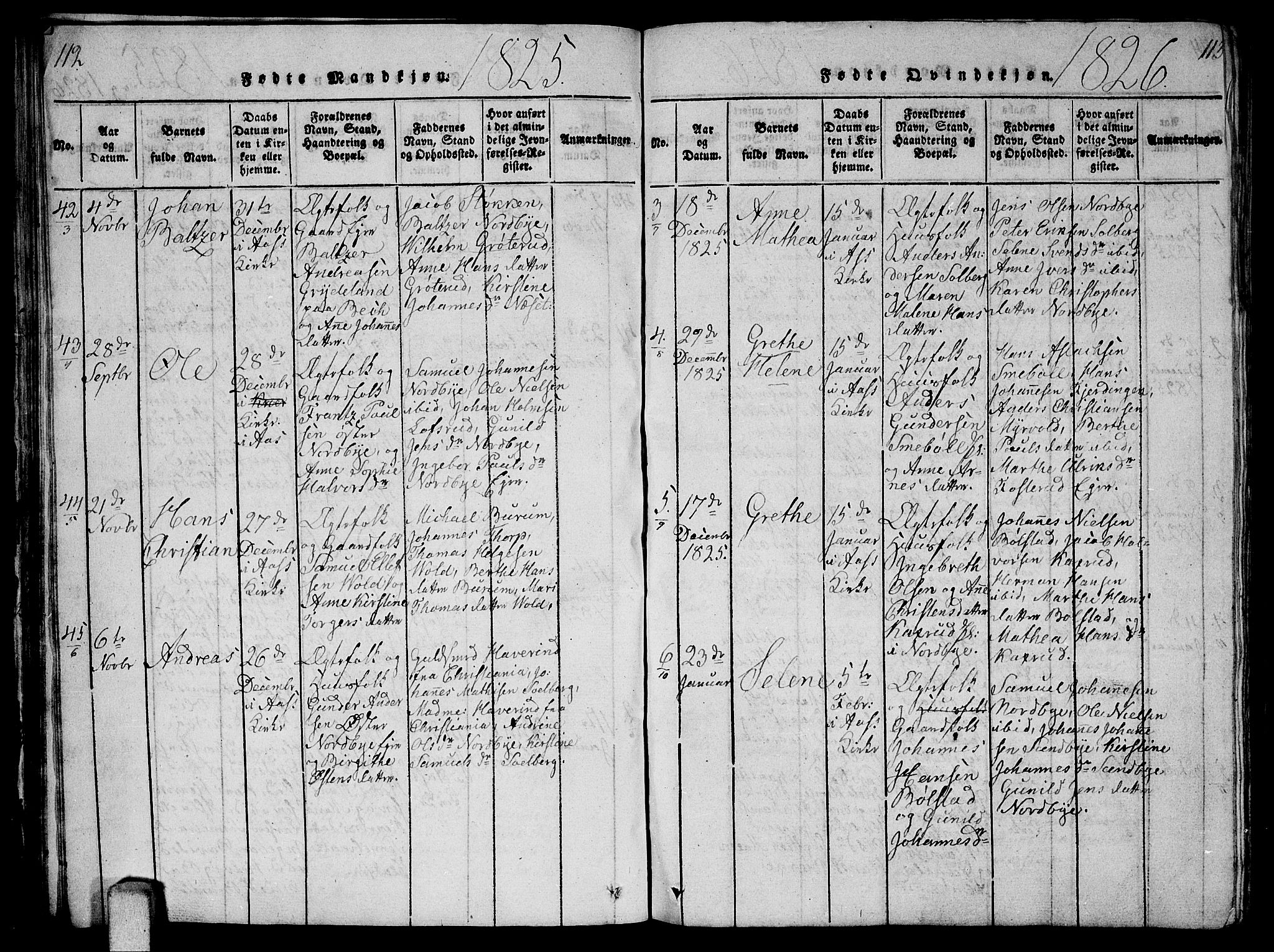 Ås prestekontor Kirkebøker, AV/SAO-A-10894/G/Ga/L0002: Klokkerbok nr. I 2, 1820-1836, s. 112-113