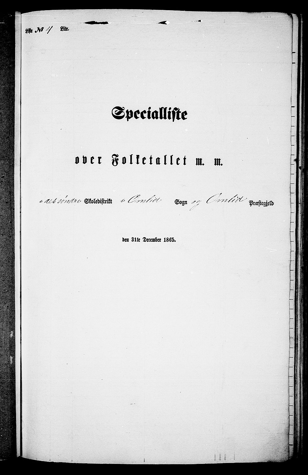 RA, Folketelling 1865 for 0929P Åmli prestegjeld, 1865, s. 51