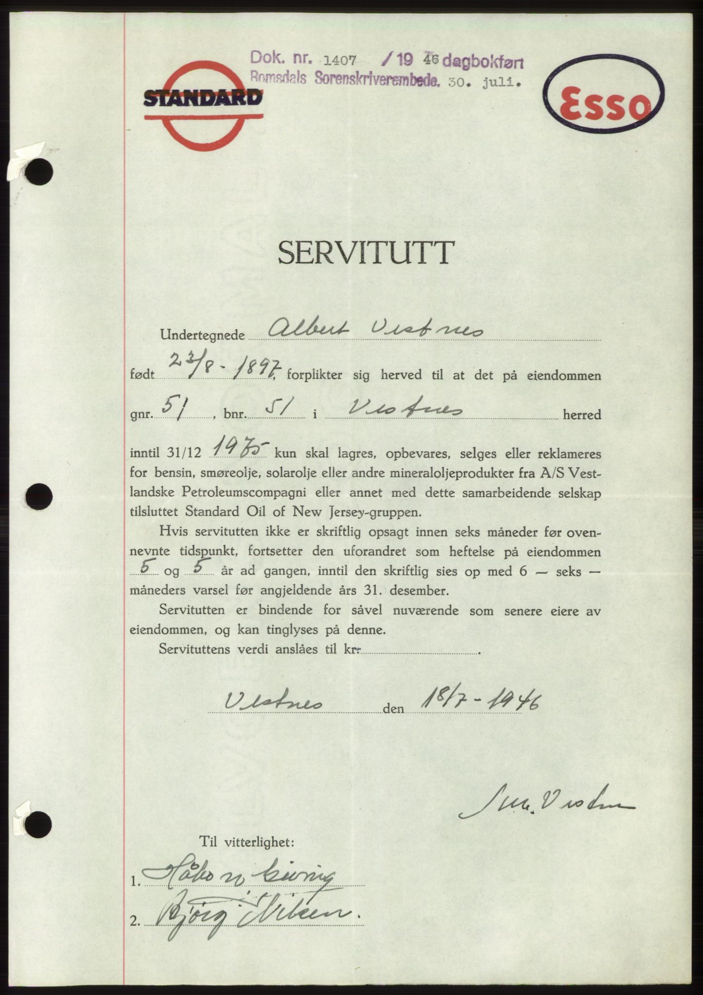 Romsdal sorenskriveri, SAT/A-4149/1/2/2C: Pantebok nr. B3, 1946-1948, Dagboknr: 1407/1946