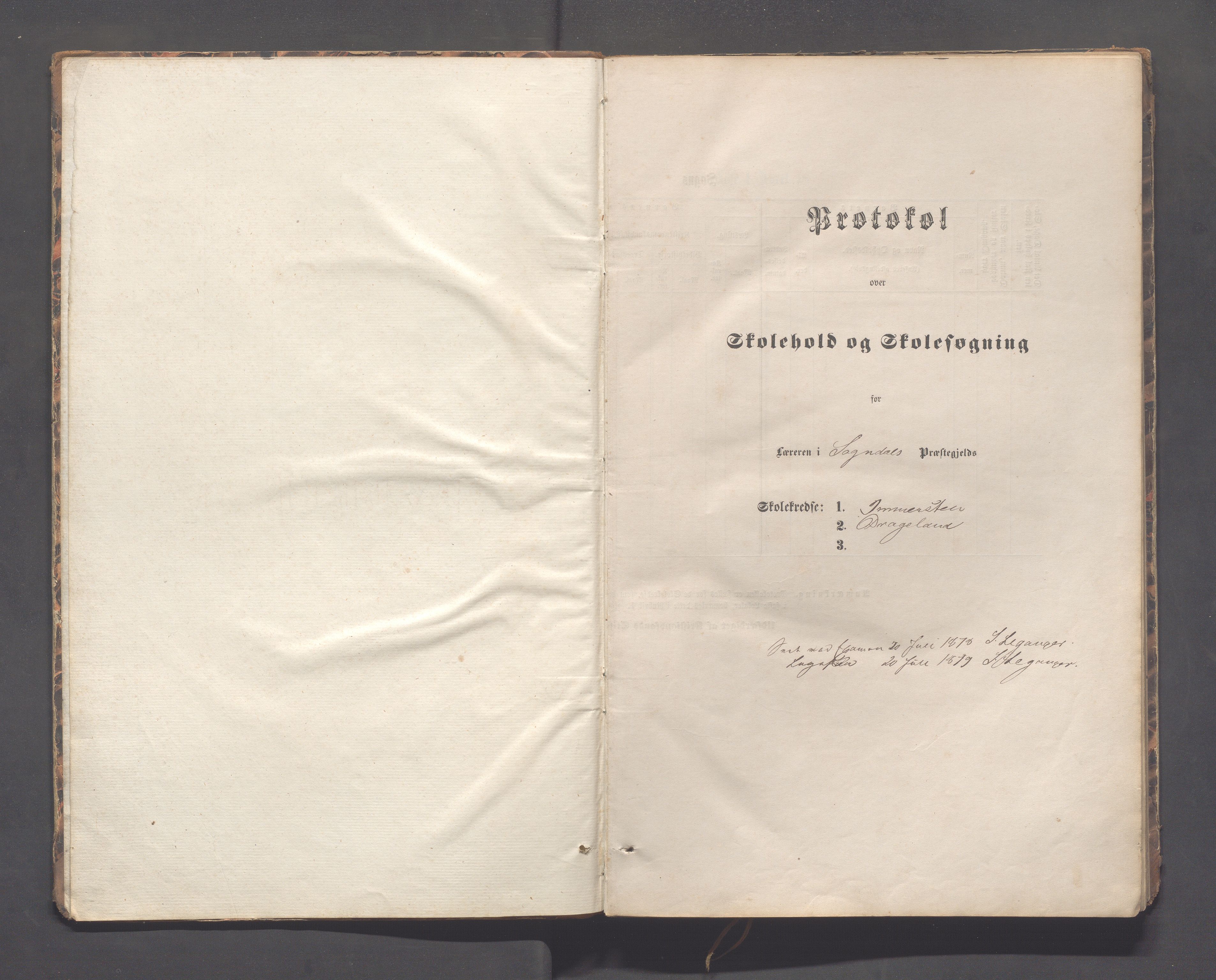 Sokndal kommune- Immerstein skole, IKAR/K-101146/H/L0001: Skoleprotokoll - Immerstein, Drageland, 1878-1886