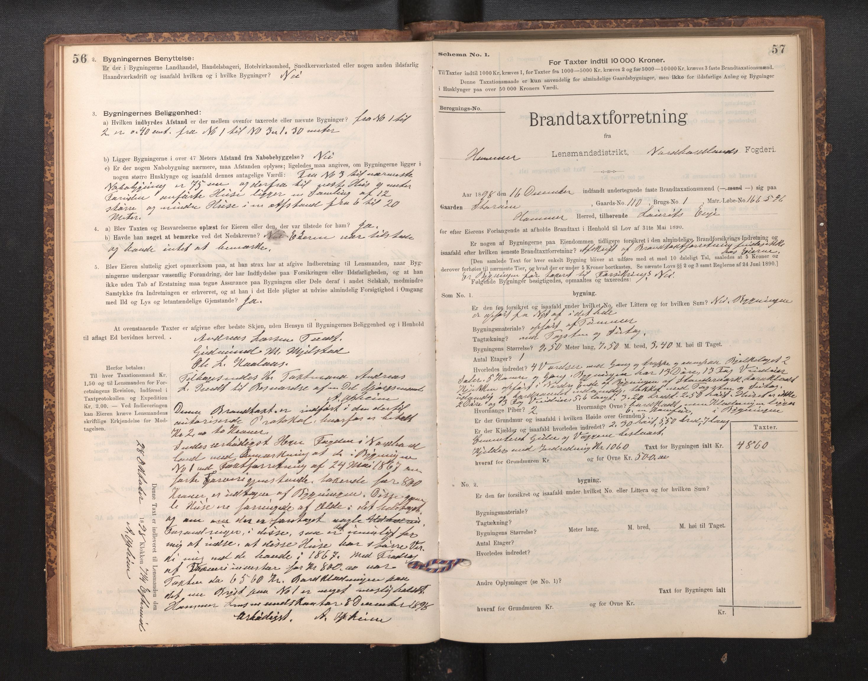 Lensmannen i Hamre, SAB/A-32601/0012/L0004: Branntakstprotokoll, skjematakst, 1895-1920, s. 56-57