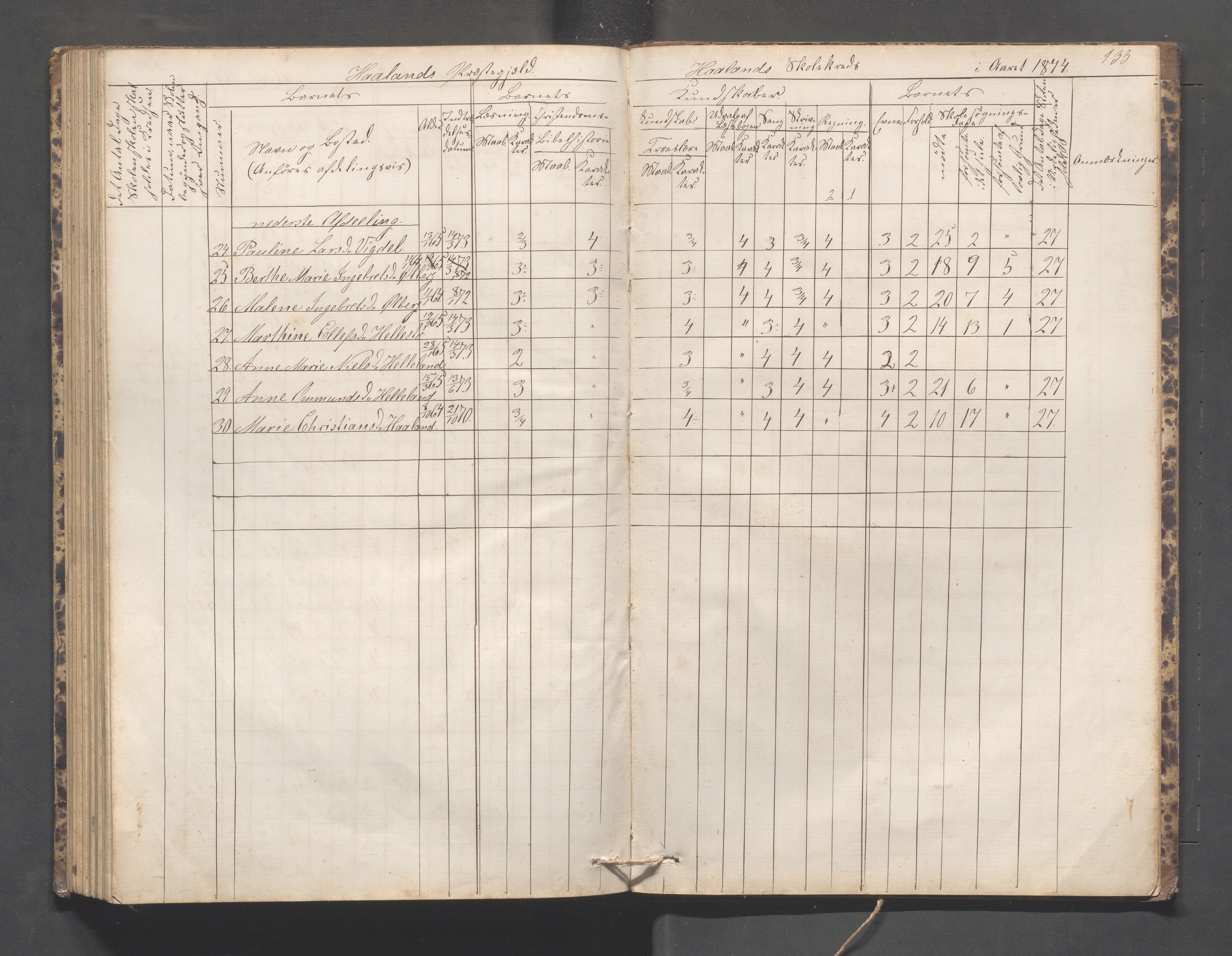 Håland kommune - Håland skole, IKAR/K-102441/H, 1866-1879, s. 132b-133a