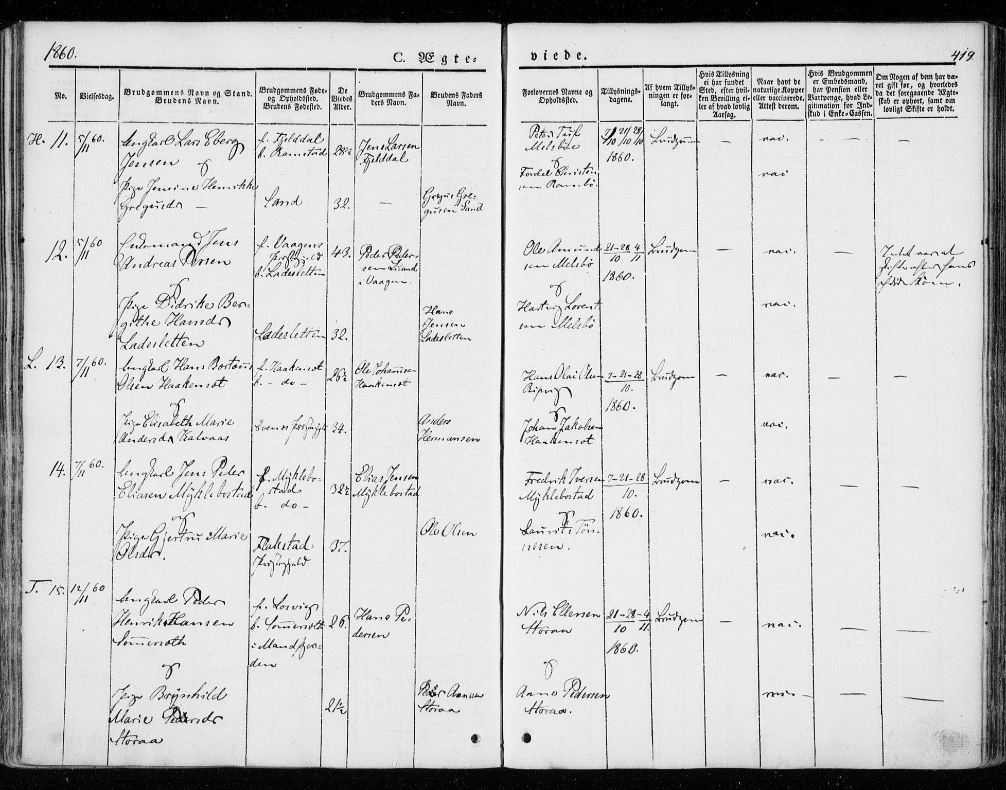 Ministerialprotokoller, klokkerbøker og fødselsregistre - Nordland, AV/SAT-A-1459/872/L1033: Ministerialbok nr. 872A08, 1840-1863, s. 419