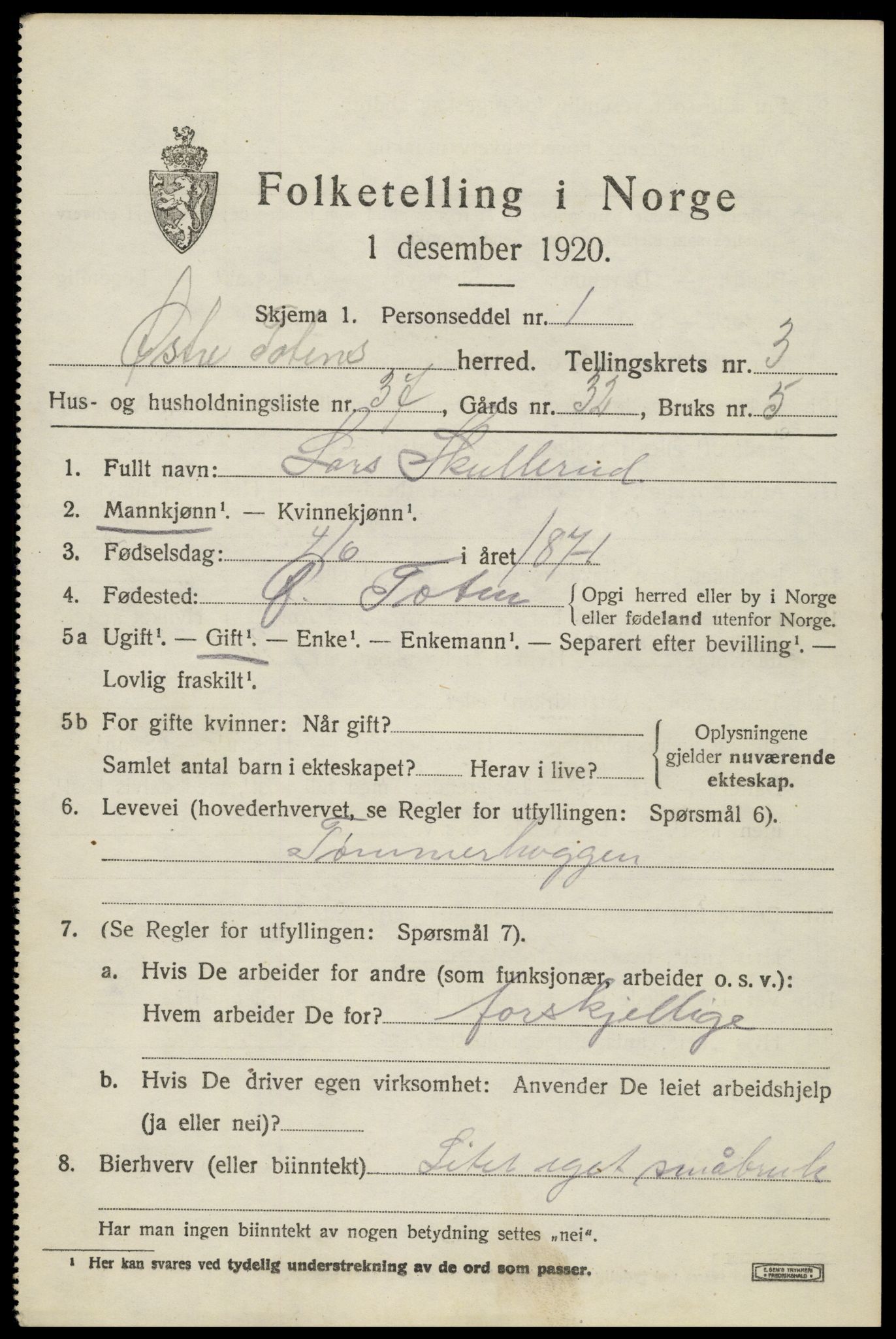 SAH, Folketelling 1920 for 0528 Østre Toten herred, 1920, s. 6448