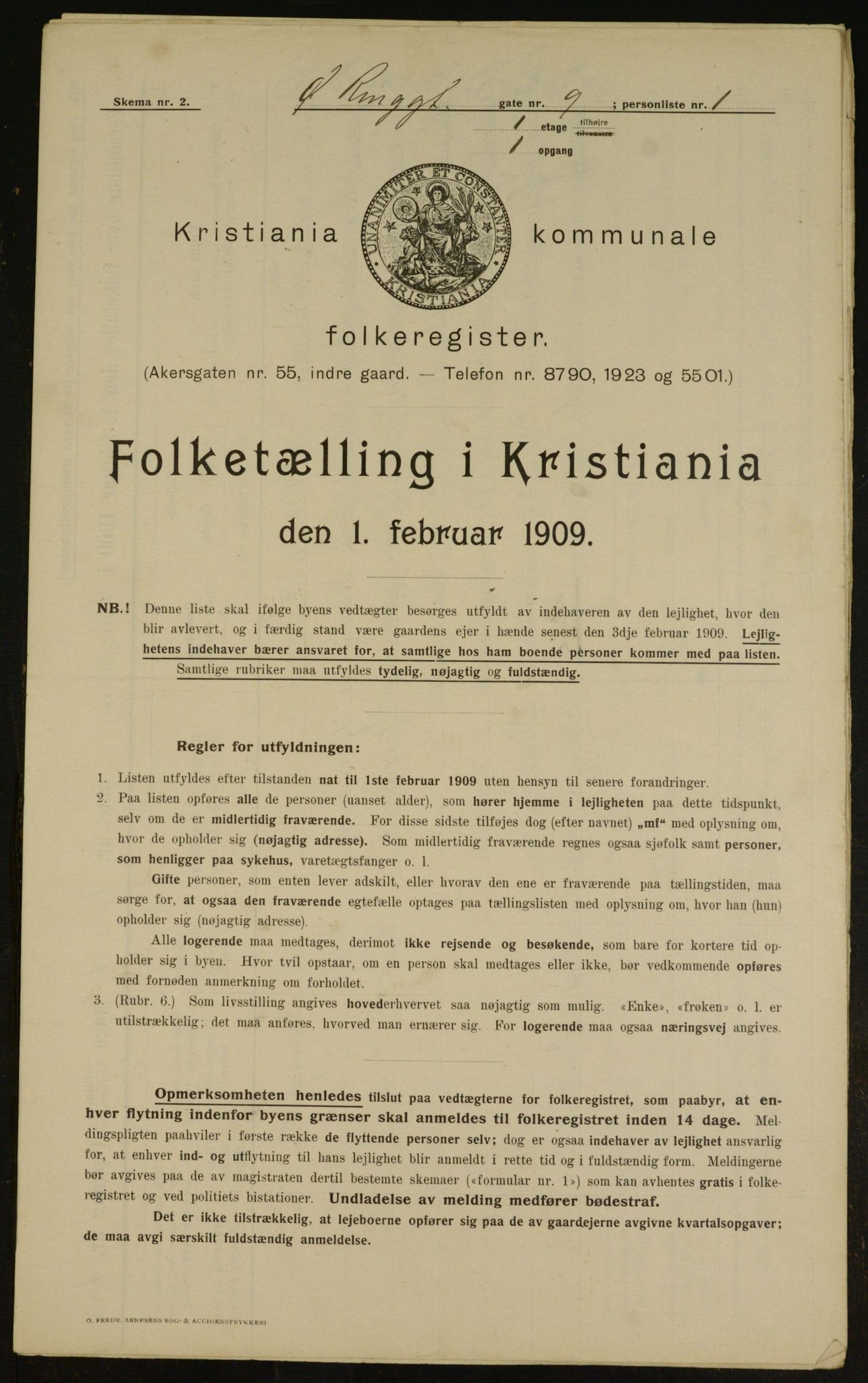 OBA, Kommunal folketelling 1.2.1909 for Kristiania kjøpstad, 1909, s. 41482