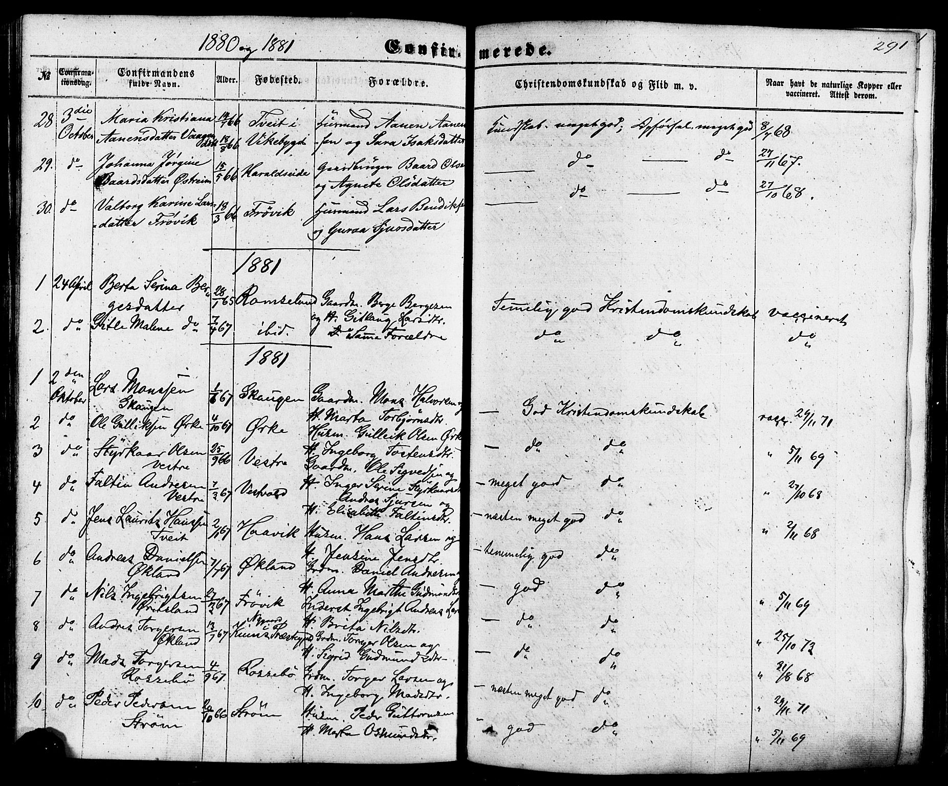 Skjold sokneprestkontor, AV/SAST-A-101847/H/Ha/Haa/L0008: Ministerialbok nr. A 8, 1856-1882, s. 291