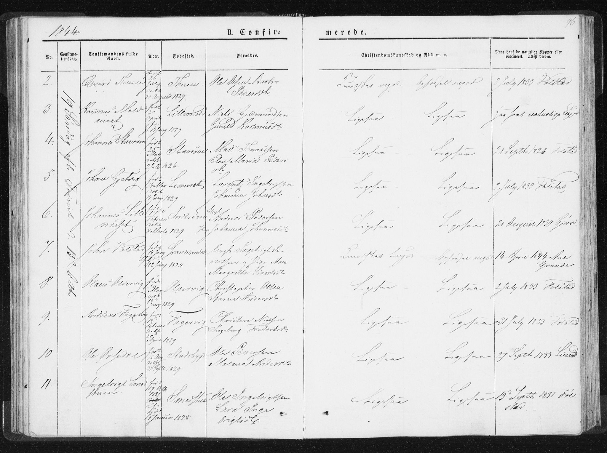 Ministerialprotokoller, klokkerbøker og fødselsregistre - Nord-Trøndelag, SAT/A-1458/744/L0418: Ministerialbok nr. 744A02, 1843-1866, s. 96
