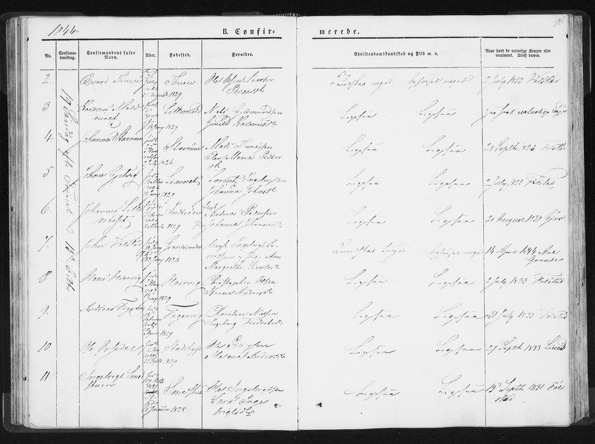 Ministerialprotokoller, klokkerbøker og fødselsregistre - Nord-Trøndelag, AV/SAT-A-1458/744/L0418: Ministerialbok nr. 744A02, 1843-1866, s. 96