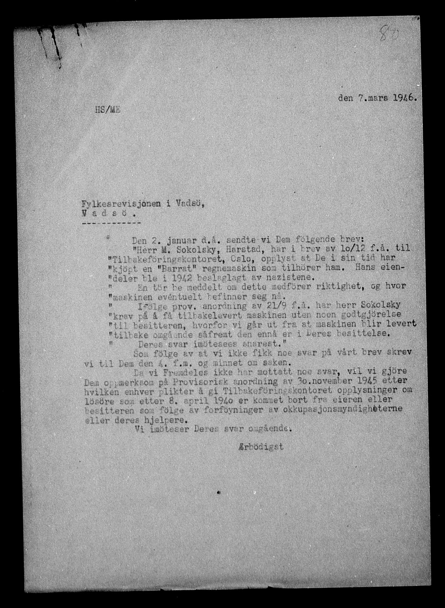 Justisdepartementet, Tilbakeføringskontoret for inndratte formuer, AV/RA-S-1564/H/Hc/Hcb/L0915: --, 1945-1947, s. 262