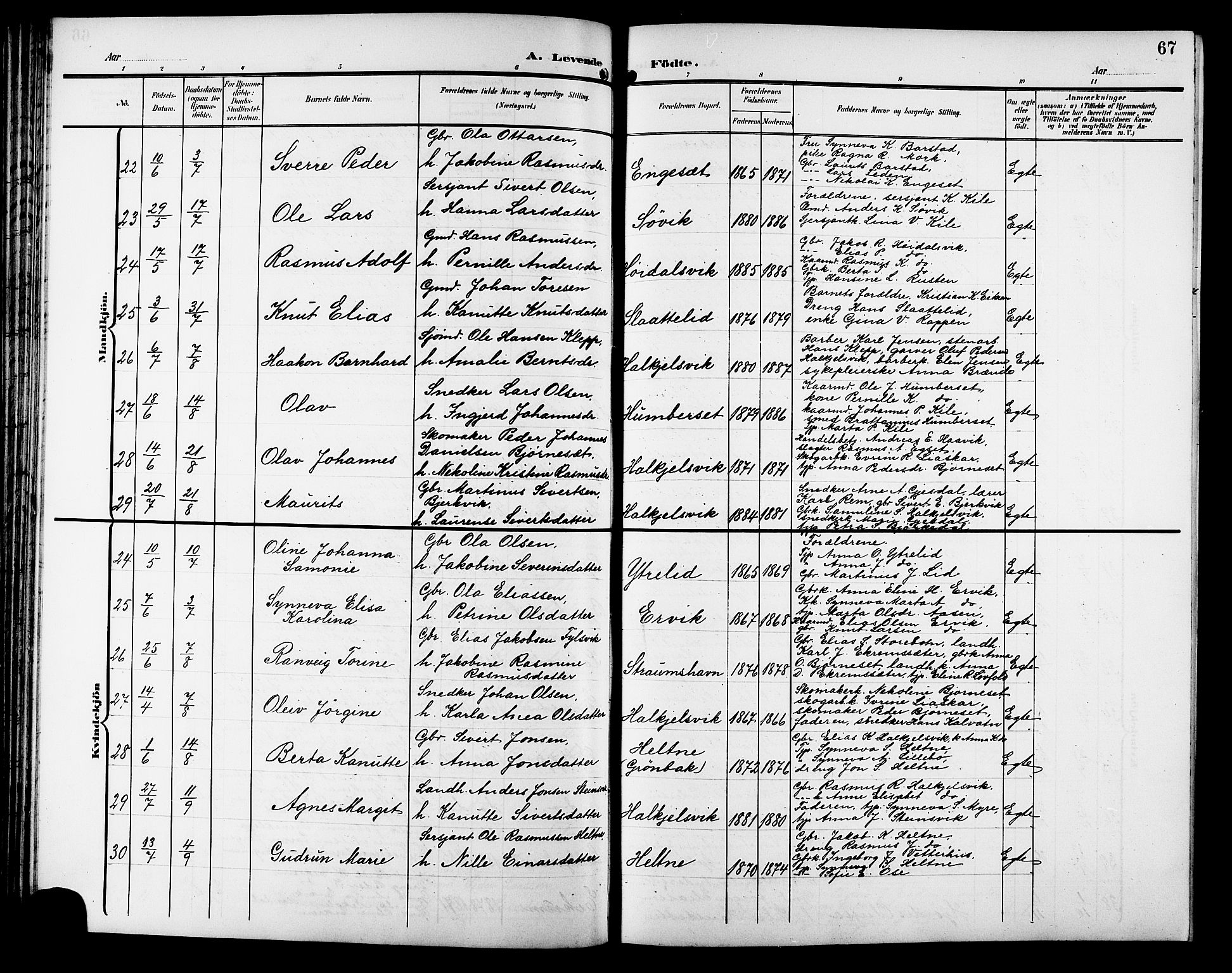 Ministerialprotokoller, klokkerbøker og fødselsregistre - Møre og Romsdal, AV/SAT-A-1454/511/L0159: Klokkerbok nr. 511C05, 1902-1920, s. 67