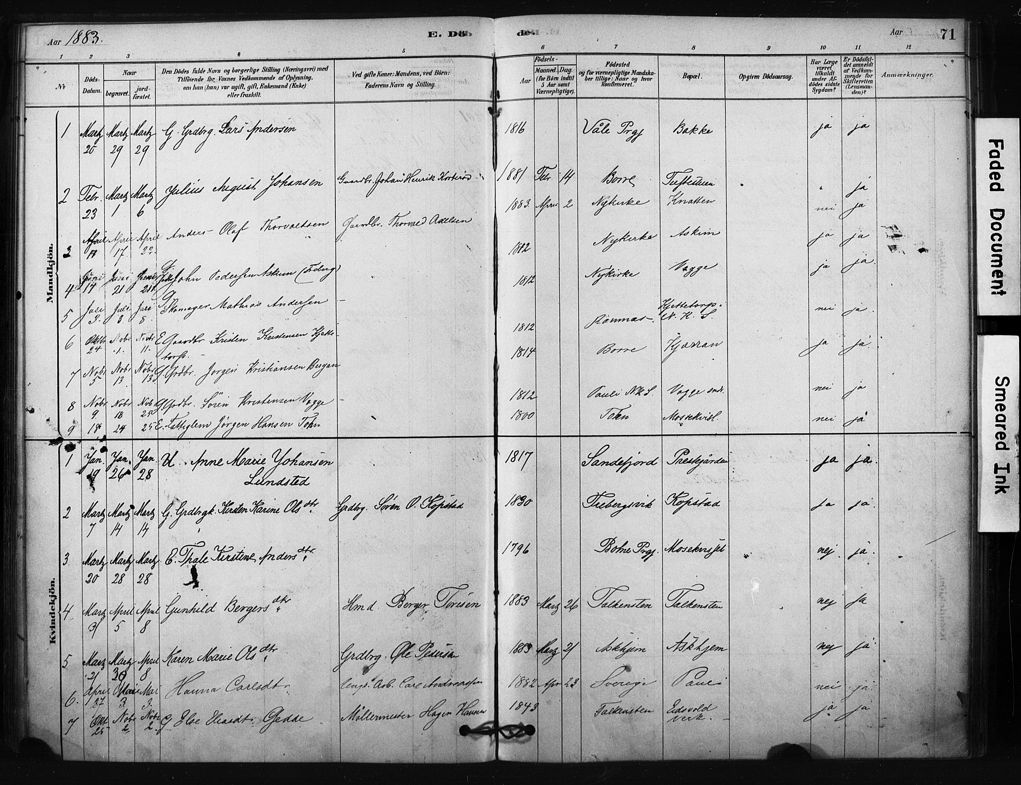 Borre kirkebøker, AV/SAKO-A-338/F/Fc/L0001: Ministerialbok nr. III 1, 1878-1896, s. 71