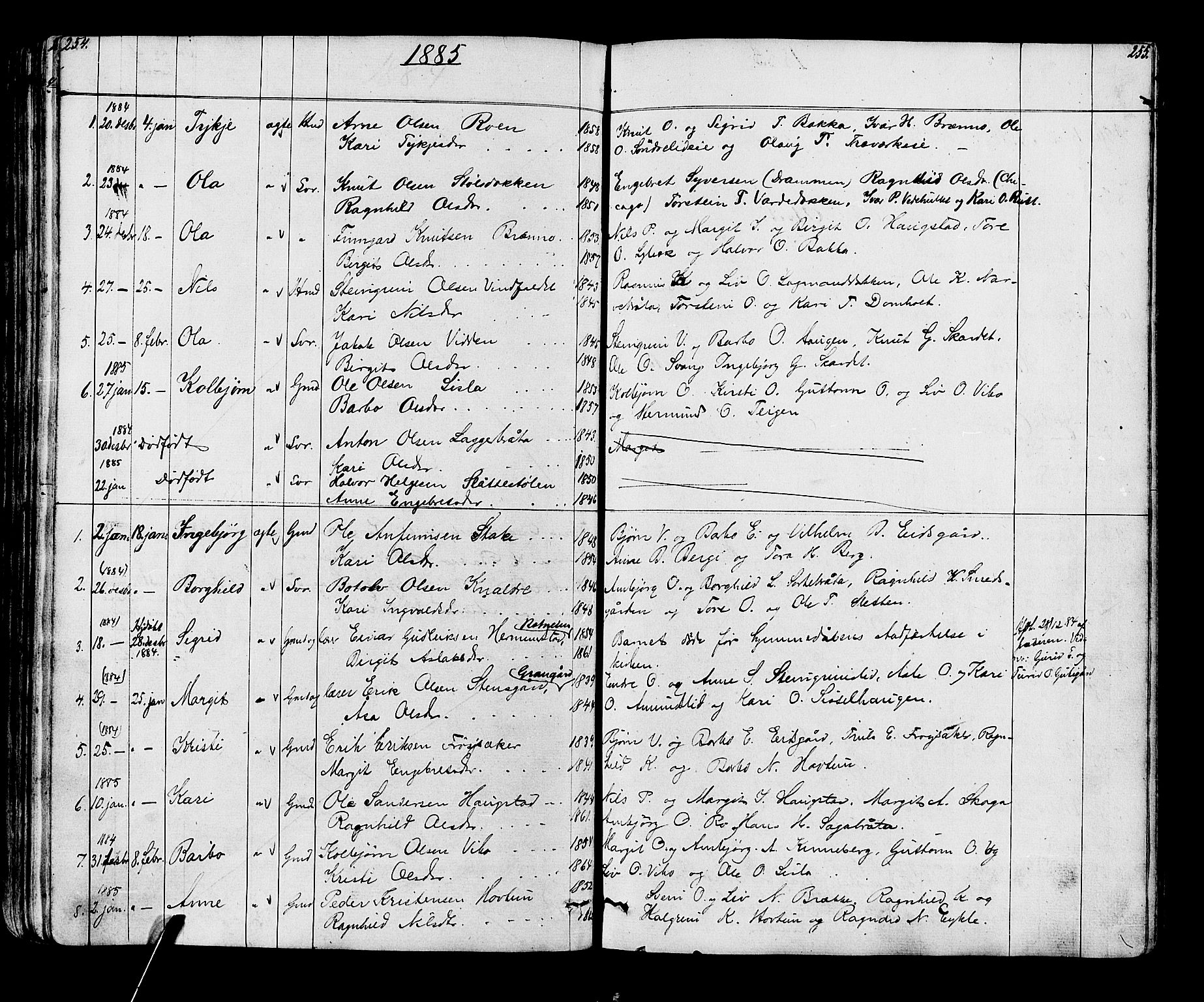 Gol kirkebøker, AV/SAKO-A-226/G/Ga/L0002: Klokkerbok nr. I 2, 1860-1887, s. 254-255