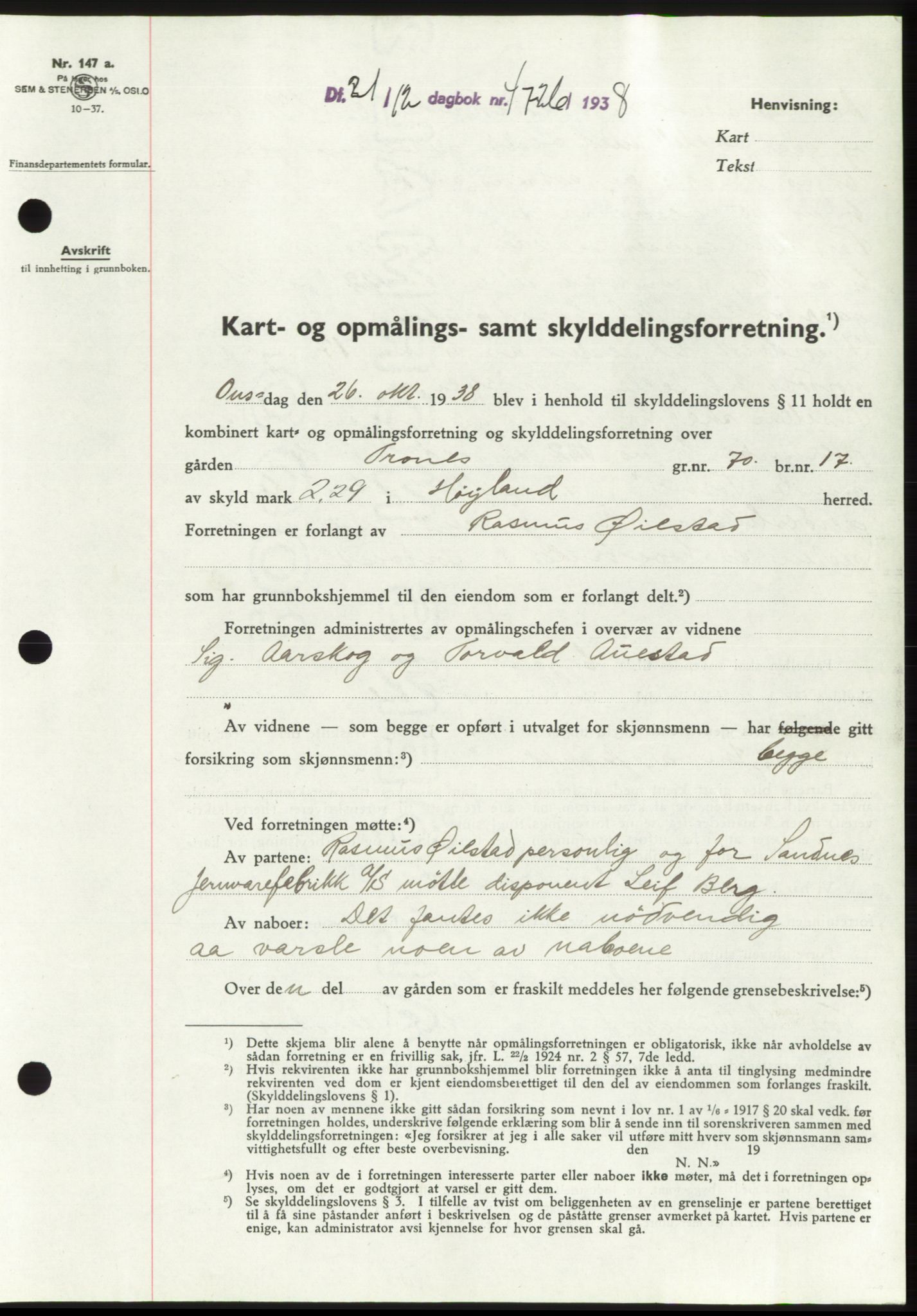 Jæren sorenskriveri, SAST/A-100310/03/G/Gba/L0072: Pantebok, 1938-1938, Dagboknr: 4726/1938