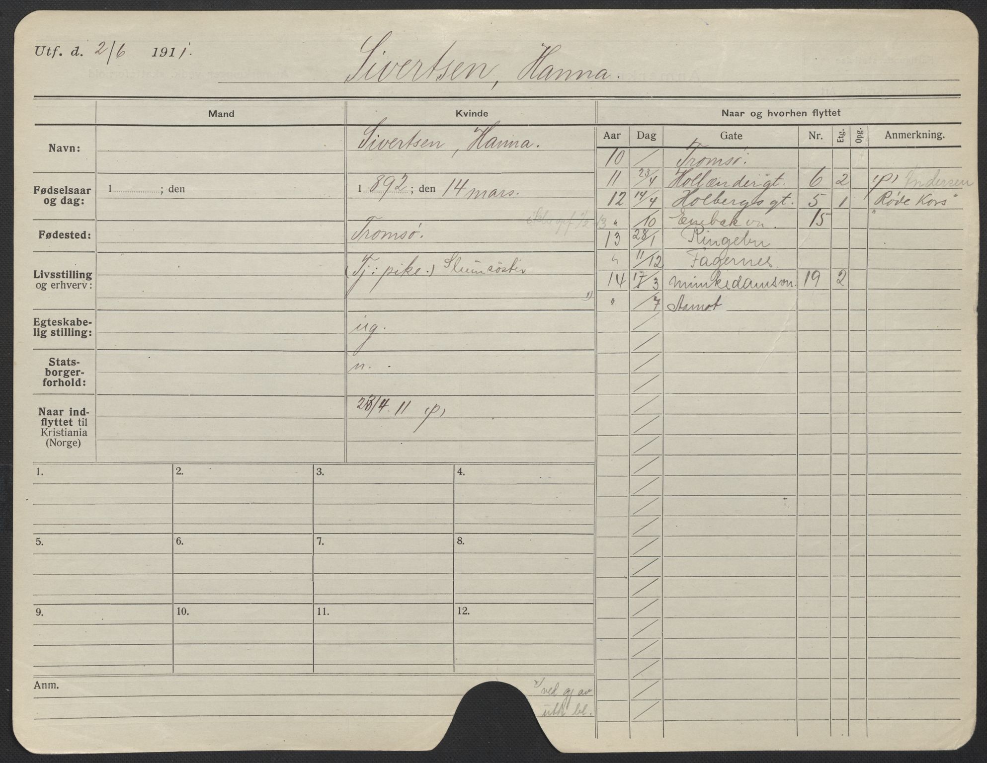 Oslo folkeregister, Registerkort, AV/SAO-A-11715/F/Fa/Fac/L0024: Kvinner, 1906-1914, s. 747a