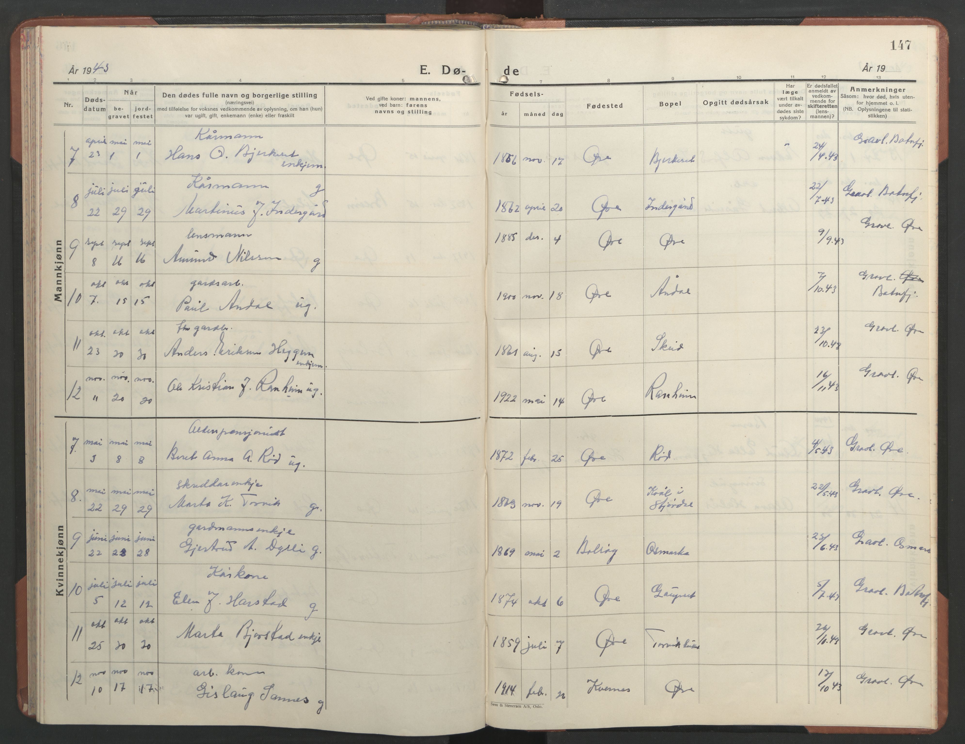 Ministerialprotokoller, klokkerbøker og fødselsregistre - Møre og Romsdal, AV/SAT-A-1454/584/L0971: Klokkerbok nr. 584C04, 1933-1946, s. 147