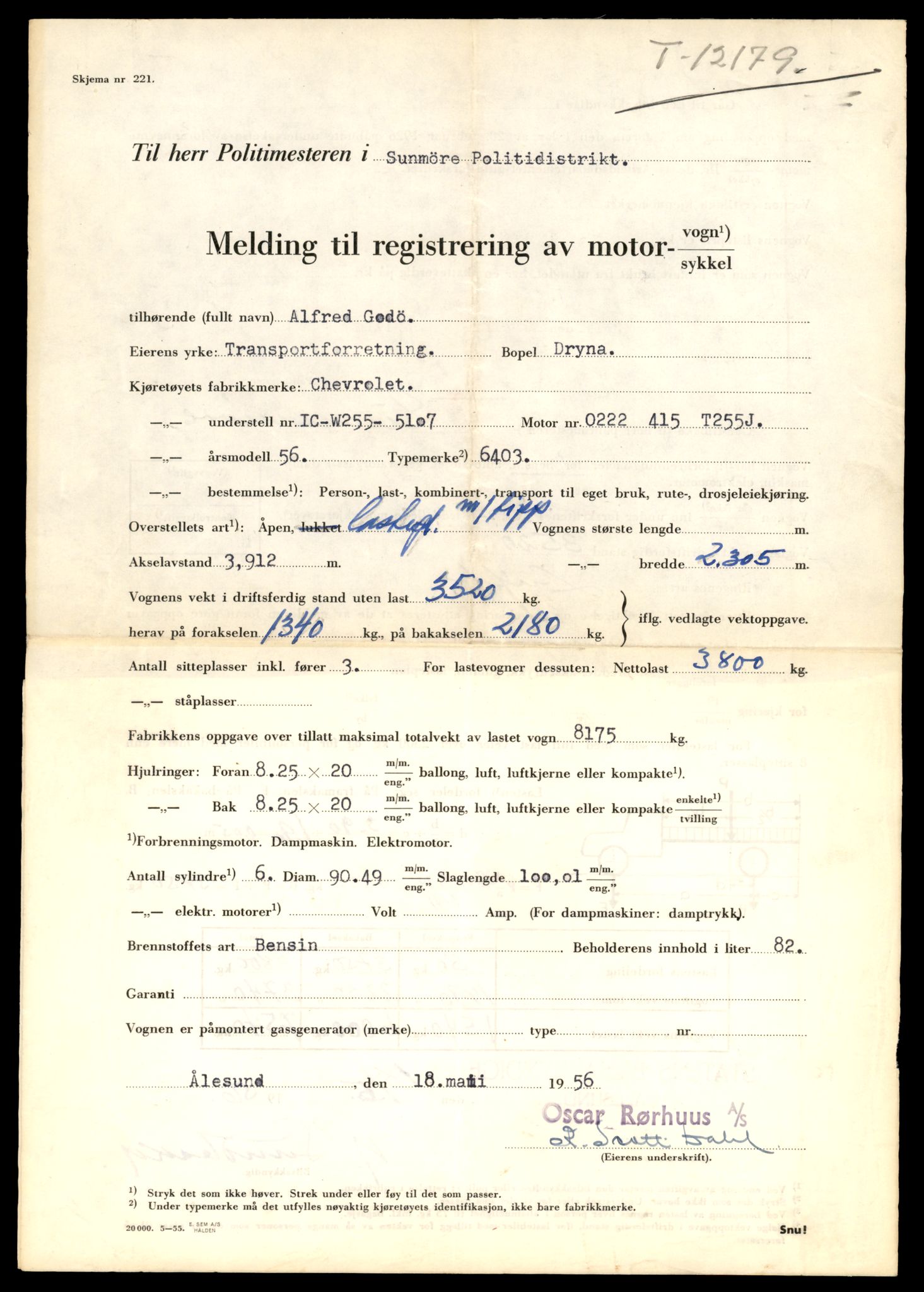 Møre og Romsdal vegkontor - Ålesund trafikkstasjon, AV/SAT-A-4099/F/Fe/L0033: Registreringskort for kjøretøy T 12151 - T 12474, 1927-1998, s. 723