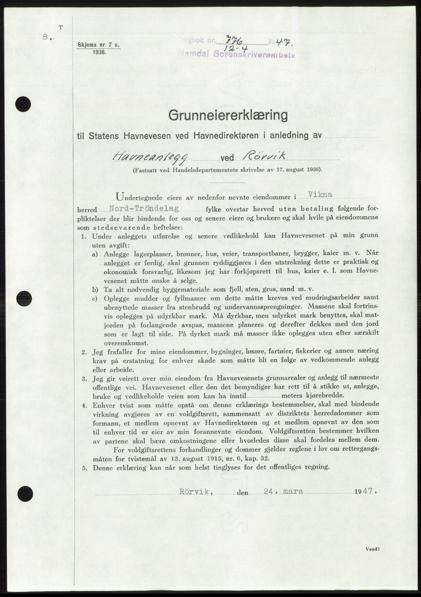Namdal sorenskriveri, SAT/A-4133/1/2/2C: Pantebok nr. -, 1947-1947, Dagboknr: 776/1947