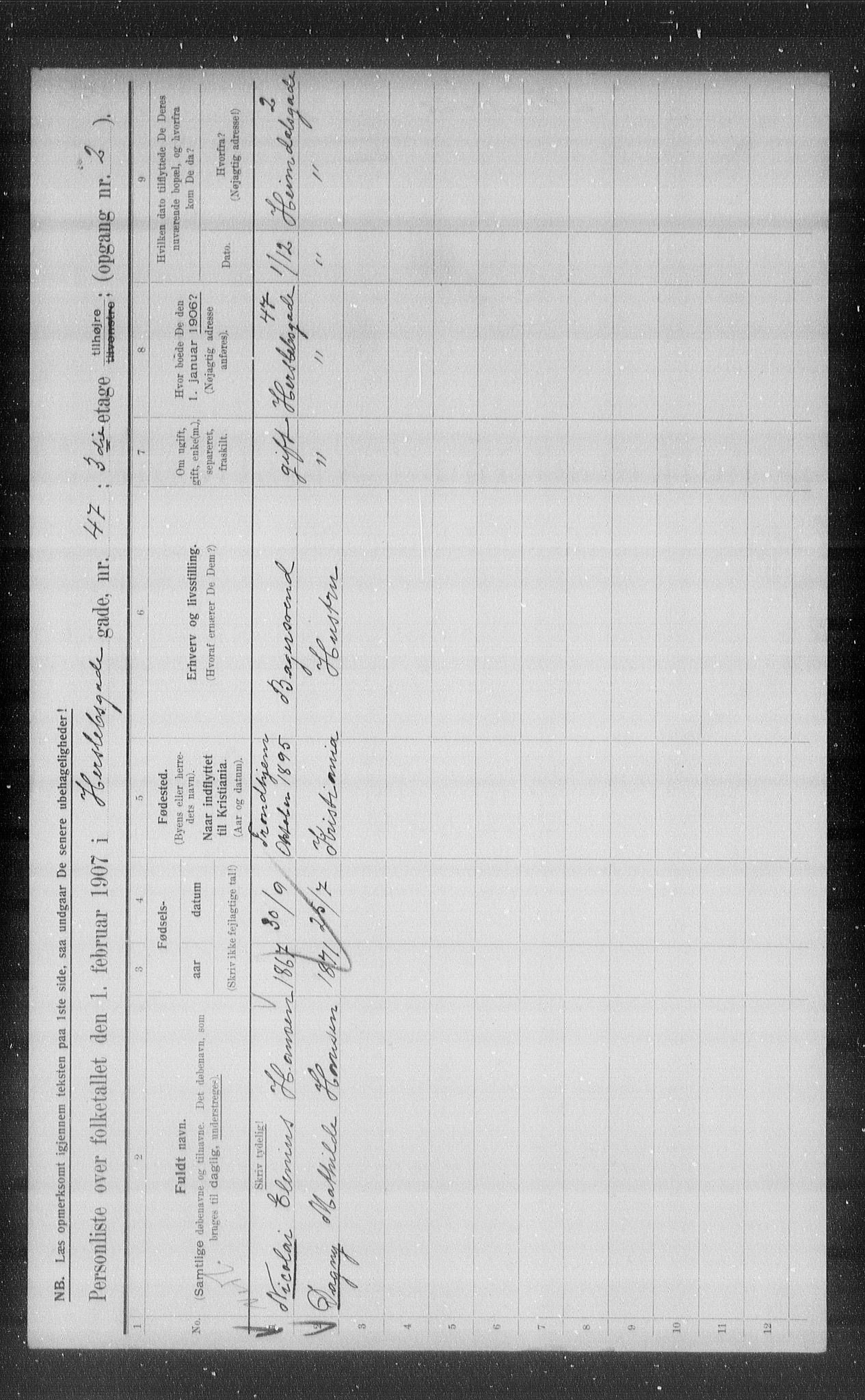 OBA, Kommunal folketelling 1.2.1907 for Kristiania kjøpstad, 1907, s. 20485