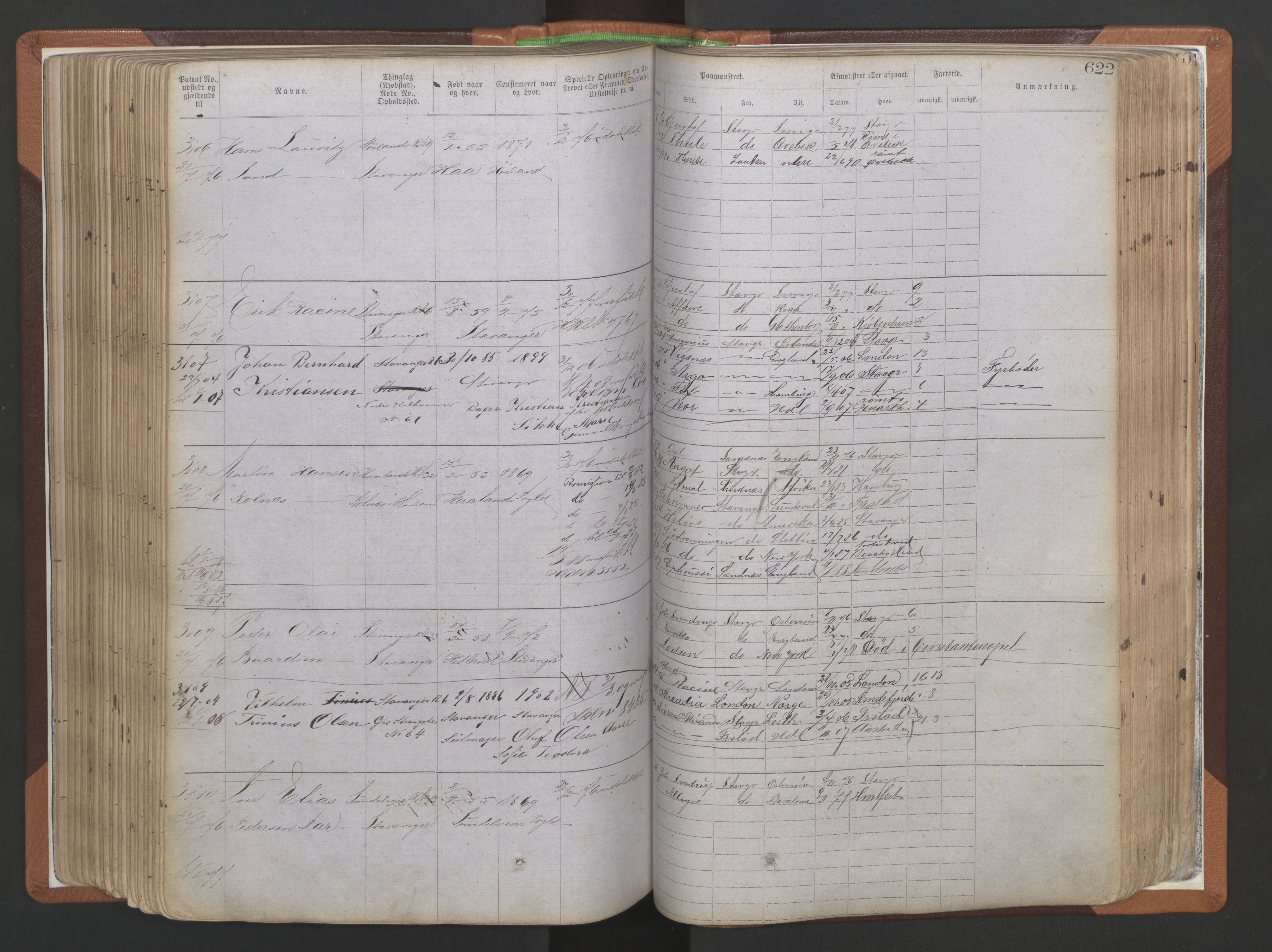Stavanger sjømannskontor, AV/SAST-A-102006/F/Ff/L0009: Annotasjonsrulle, patentnr. 1805-3605 (dublett), 1872-1900, s. 265