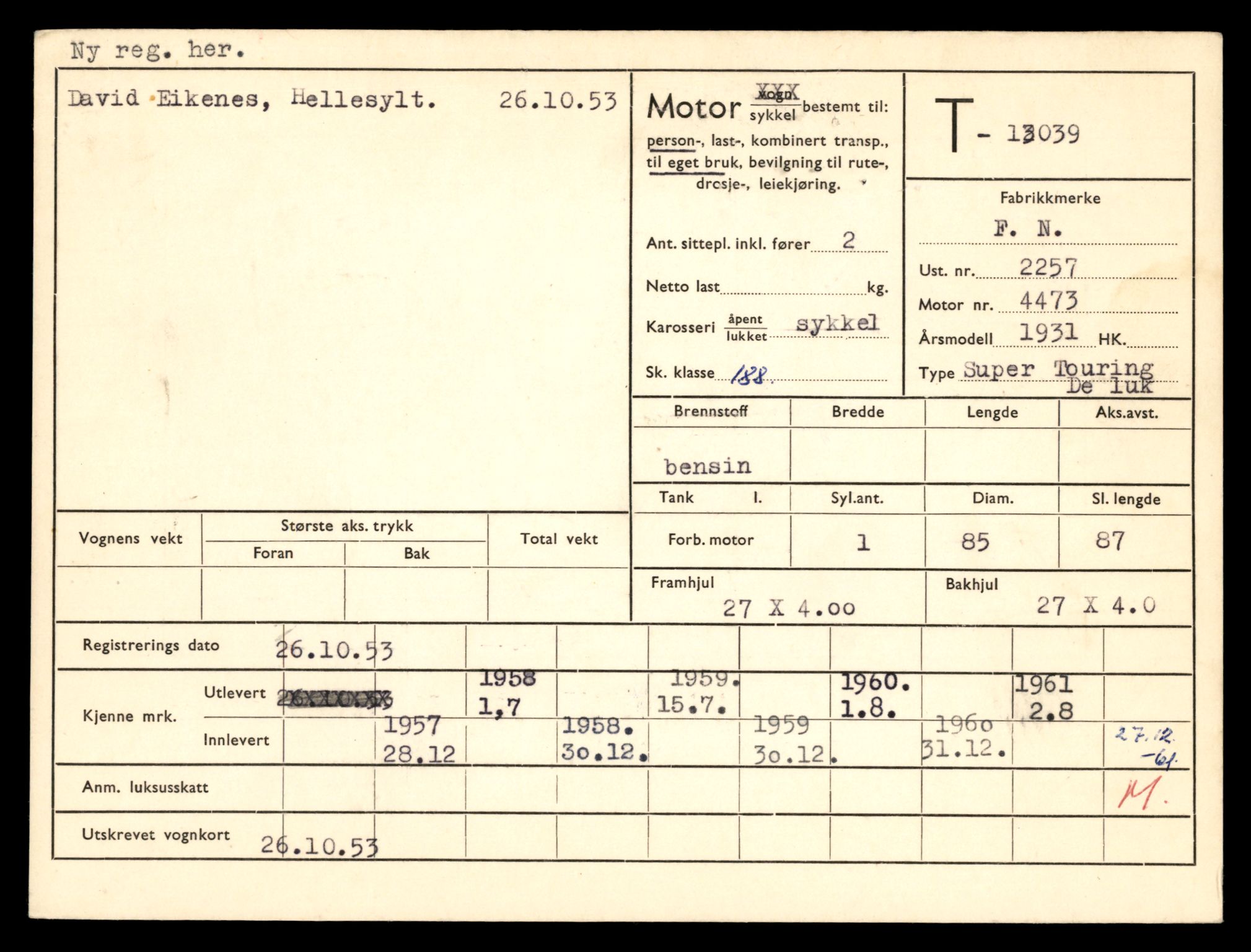 Møre og Romsdal vegkontor - Ålesund trafikkstasjon, AV/SAT-A-4099/F/Fe/L0037: Registreringskort for kjøretøy T 13031 - T 13179, 1927-1998, s. 181