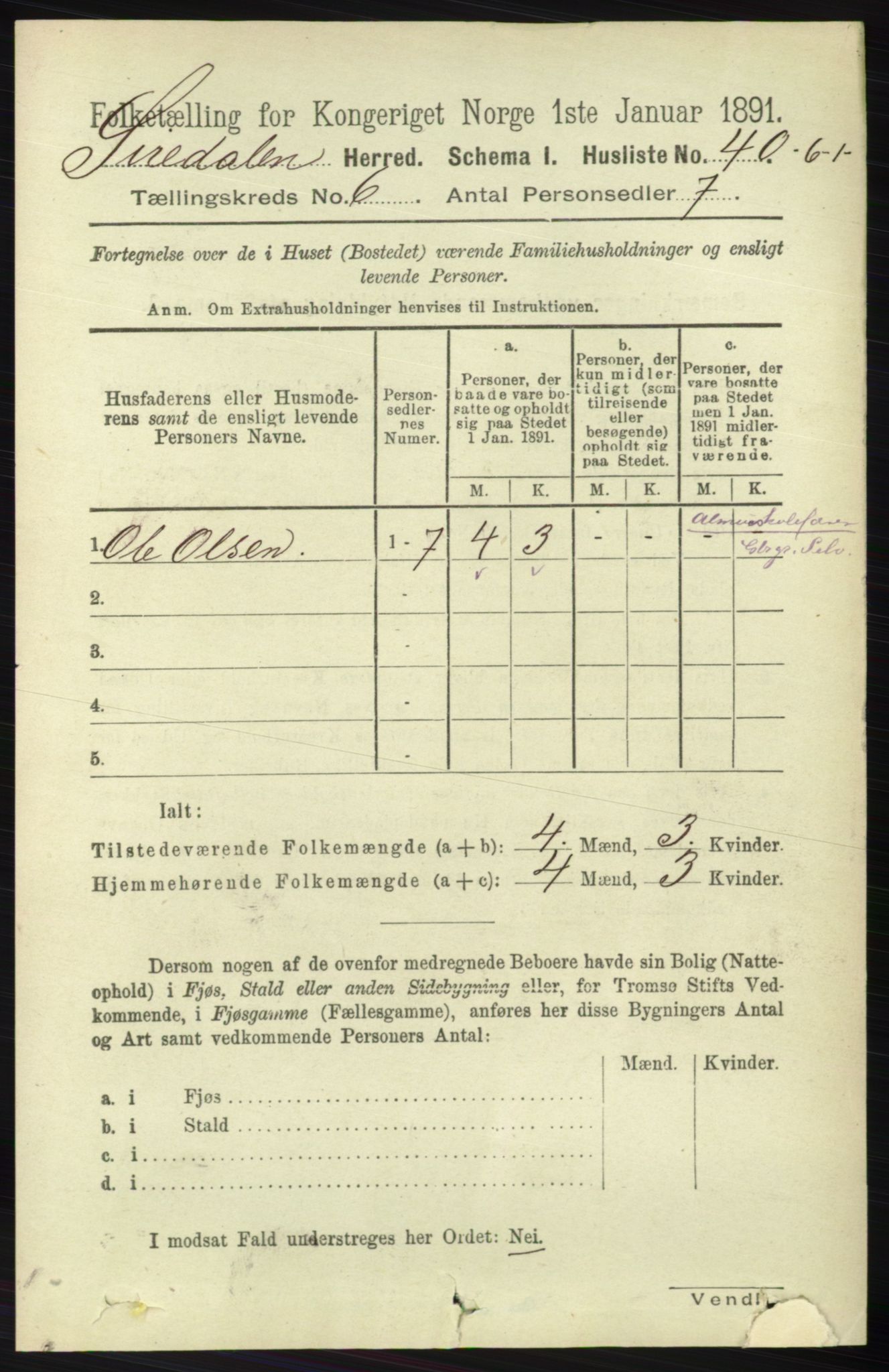 RA, Folketelling 1891 for 1046 Sirdal herred, 1891, s. 1631