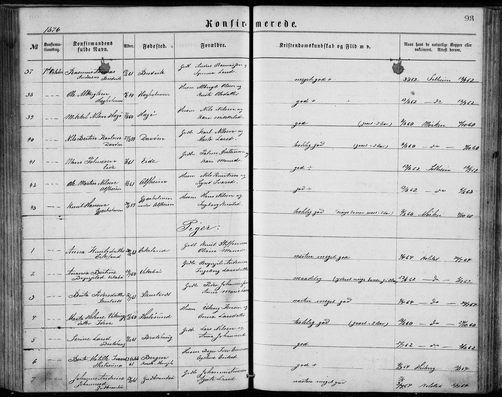Herdla Sokneprestembete, AV/SAB-A-75701/H/Haa: Ministerialbok nr. A 2, 1869-1877, s. 93