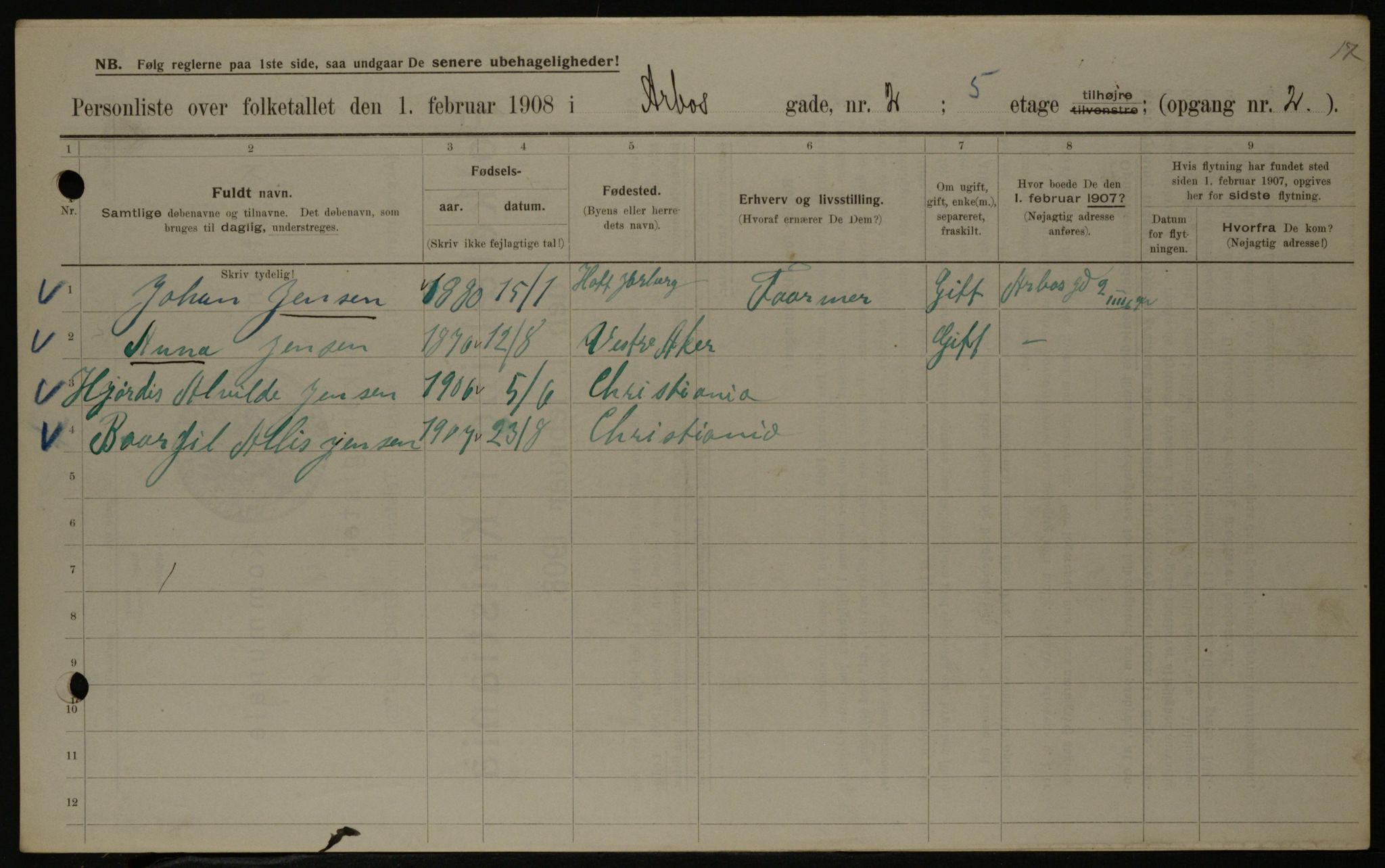 OBA, Kommunal folketelling 1.2.1908 for Kristiania kjøpstad, 1908, s. 2022