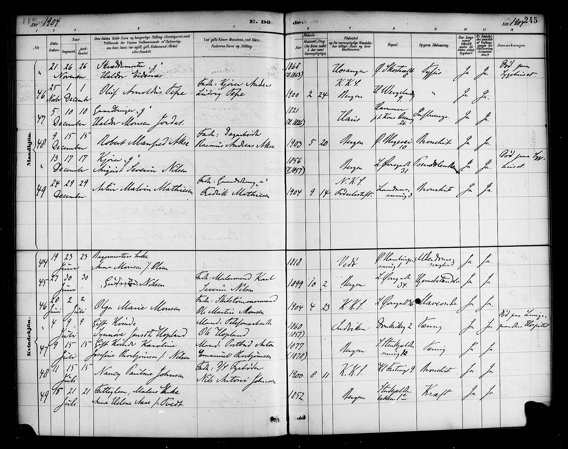 Korskirken sokneprestembete, AV/SAB-A-76101/H/Haa/L0047: Ministerialbok nr. E 5, 1884-1910, s. 245