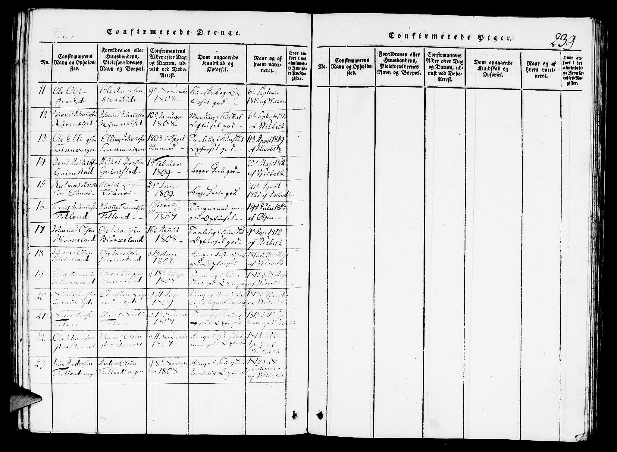 Hosanger sokneprestembete, AV/SAB-A-75801/H/Hab: Klokkerbok nr. A 1 /1, 1816-1856, s. 239