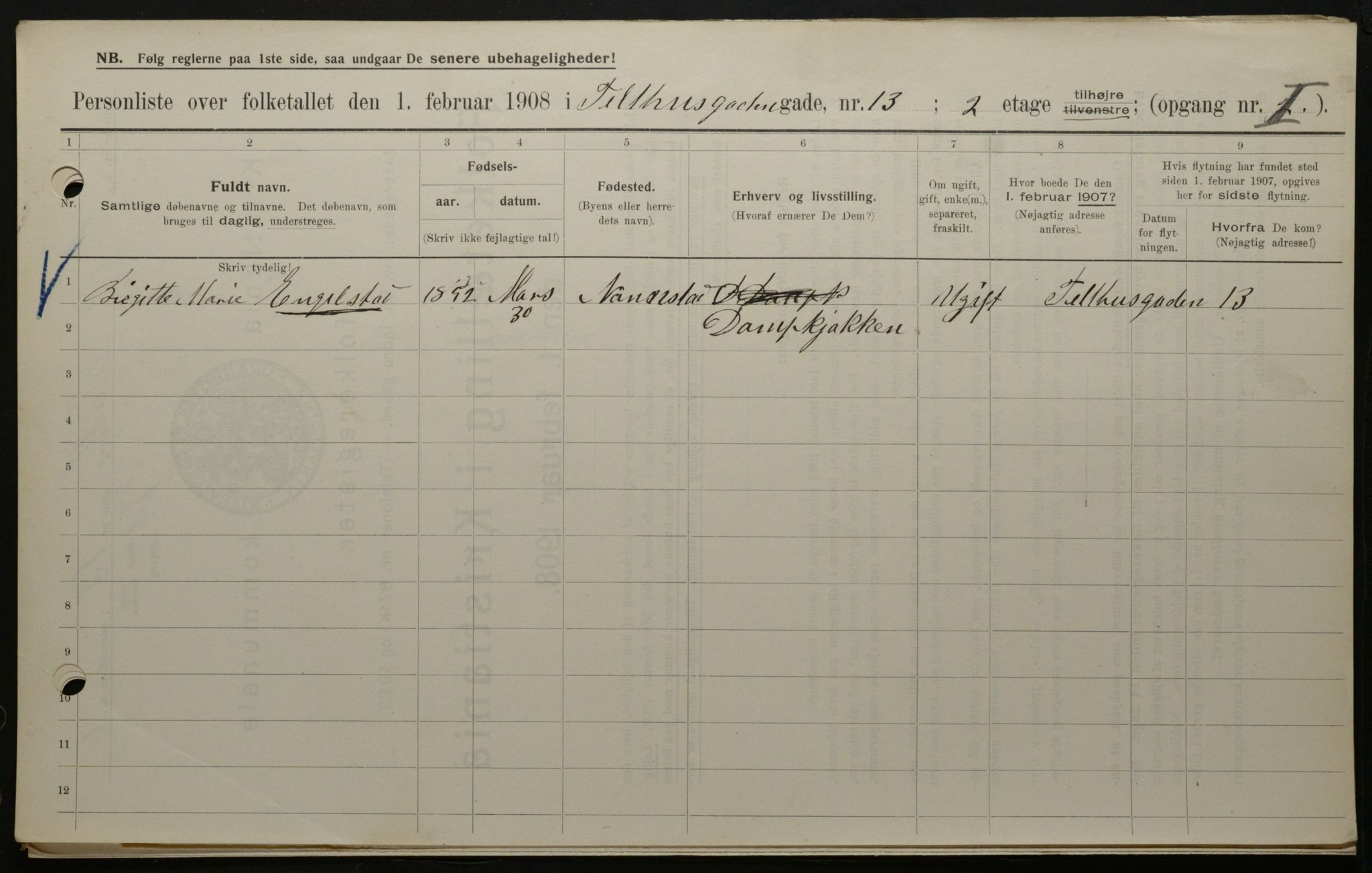 OBA, Kommunal folketelling 1.2.1908 for Kristiania kjøpstad, 1908, s. 96743