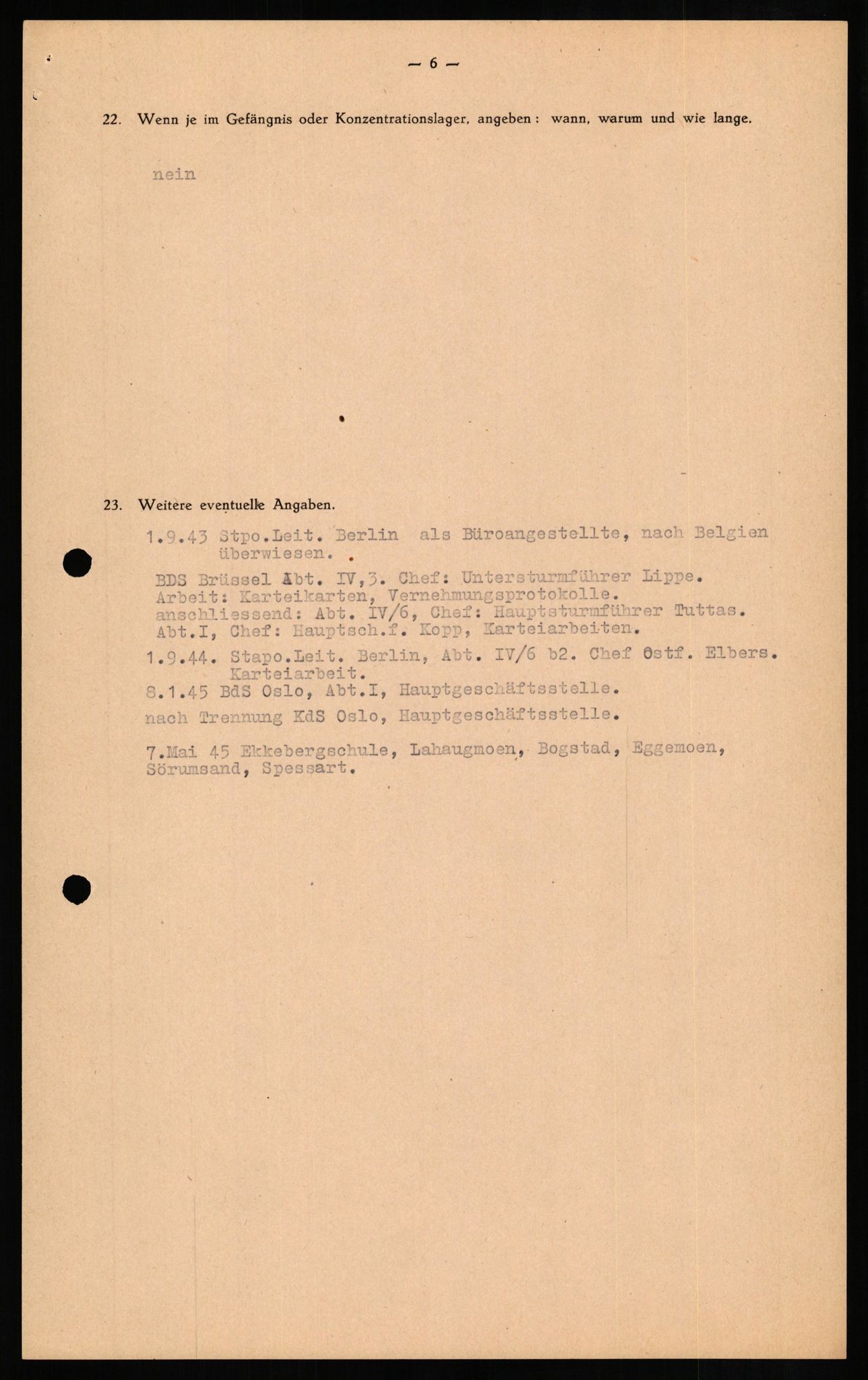 Forsvaret, Forsvarets overkommando II, AV/RA-RAFA-3915/D/Db/L0013: CI Questionaires. Tyske okkupasjonsstyrker i Norge. Tyskere., 1945-1946, s. 326