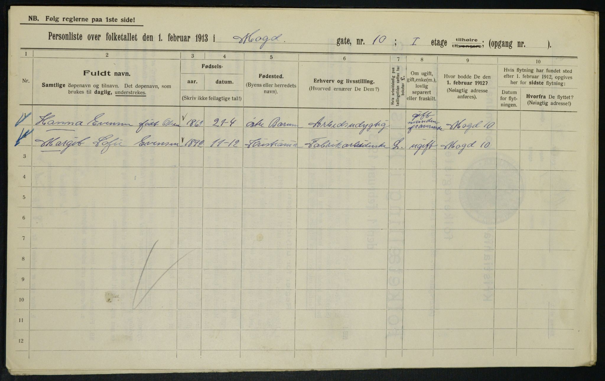 OBA, Kommunal folketelling 1.2.1913 for Kristiania, 1913, s. 65316