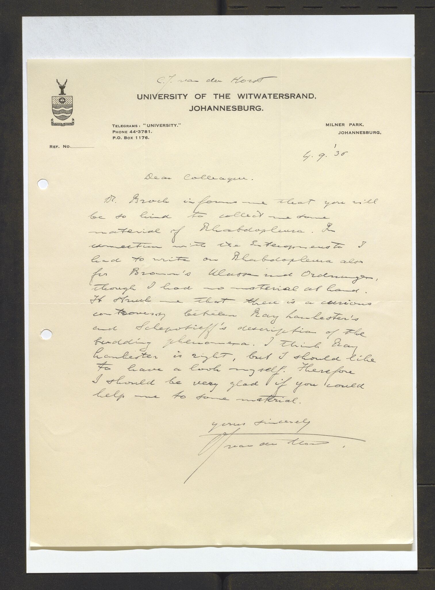 Bergens Museum, AV/SAB-A-17301/13/D/L0002: Korrespondanse , 1928-1940, s. 534