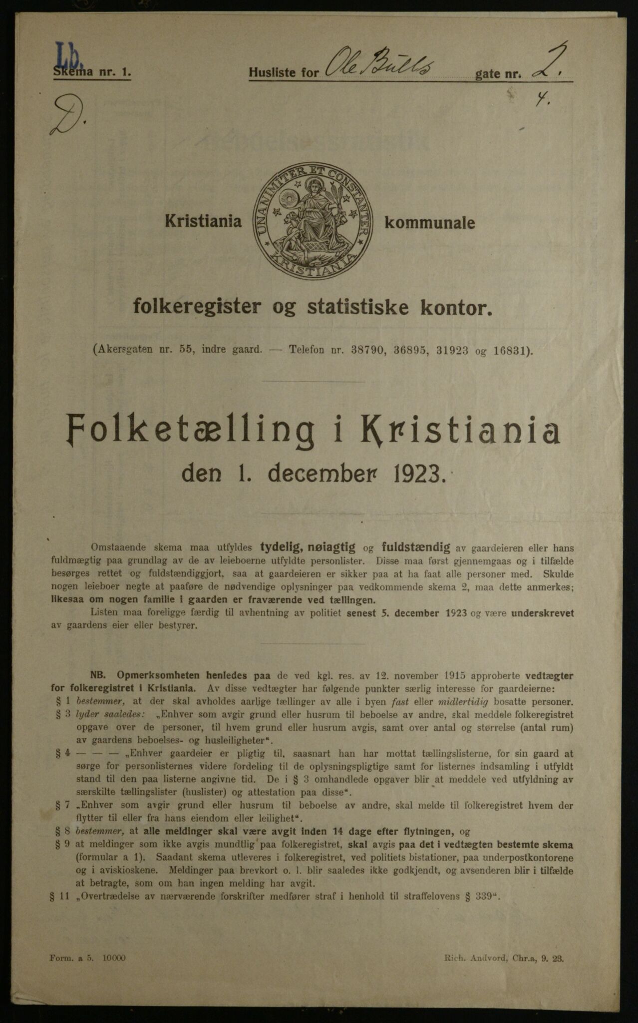 OBA, Kommunal folketelling 1.12.1923 for Kristiania, 1923, s. 82813