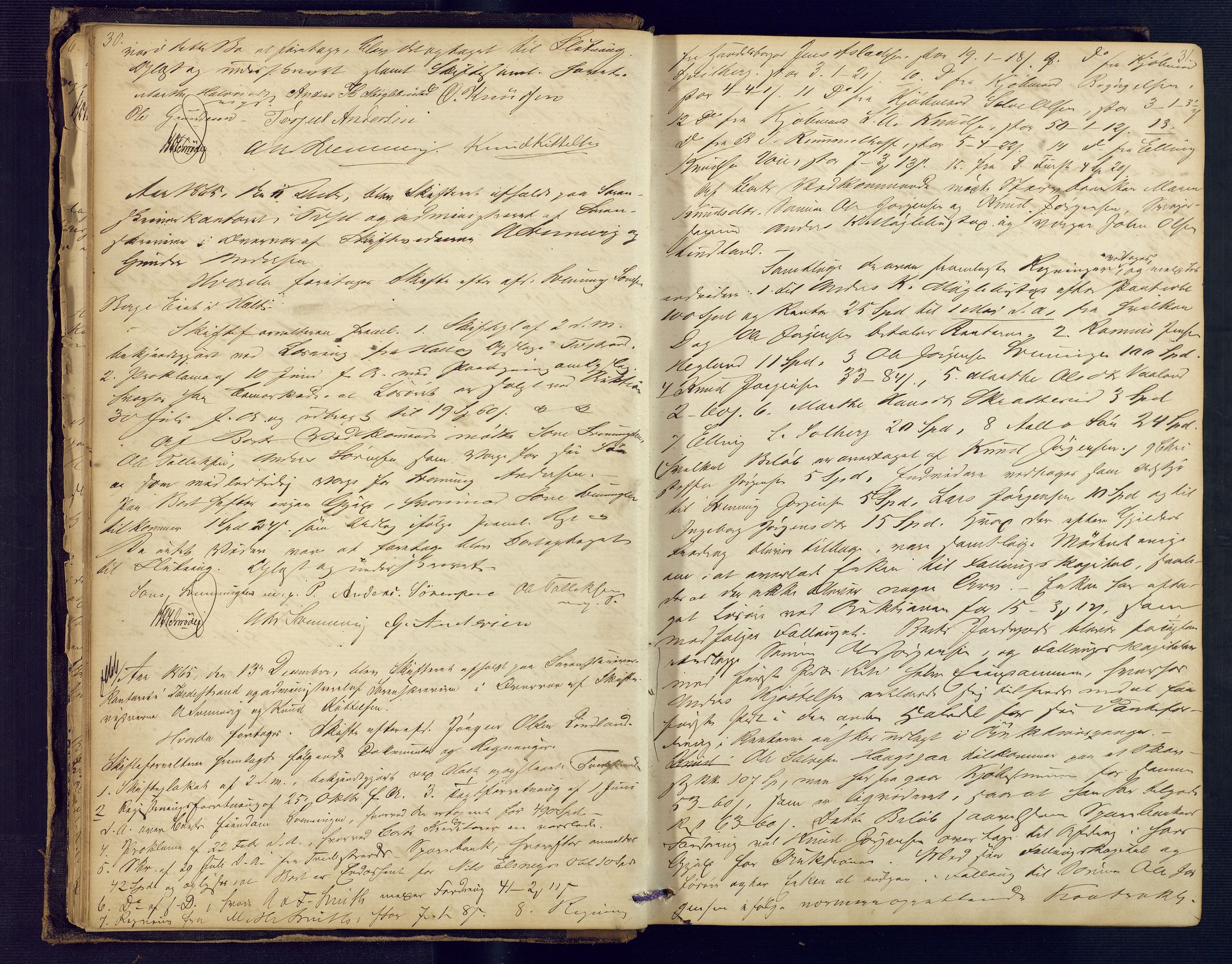 Holt sorenskriveri, AV/SAK-1221-0002/H/Hc/L0014: Skiftebehandlingsprotokoll nr. 5, 1865-1875, s. 30-31