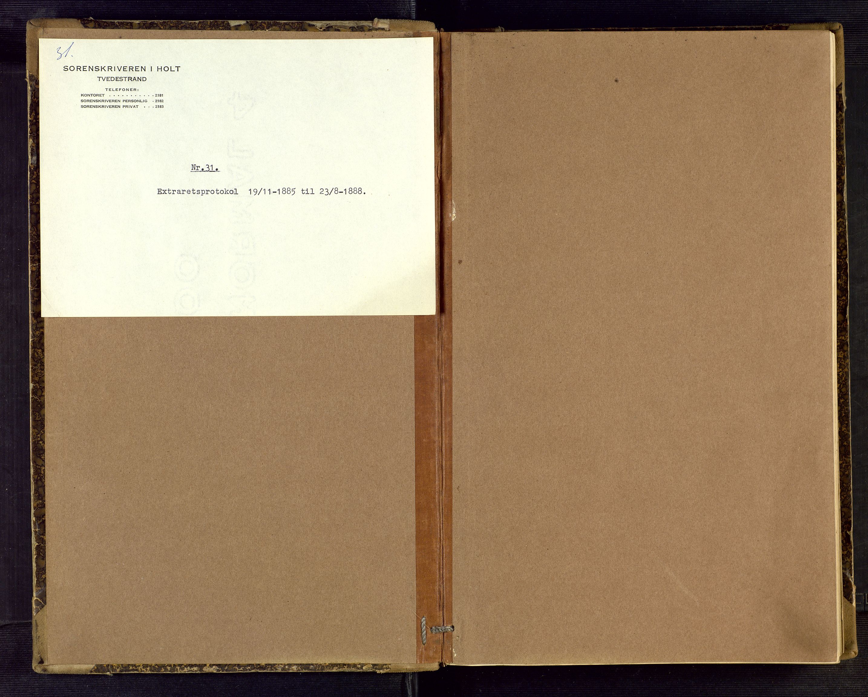 Holt sorenskriveri, SAK/1221-0002/F/Fb/L0007: Ekstrarettsprotokoll nr 7, 1885-1888