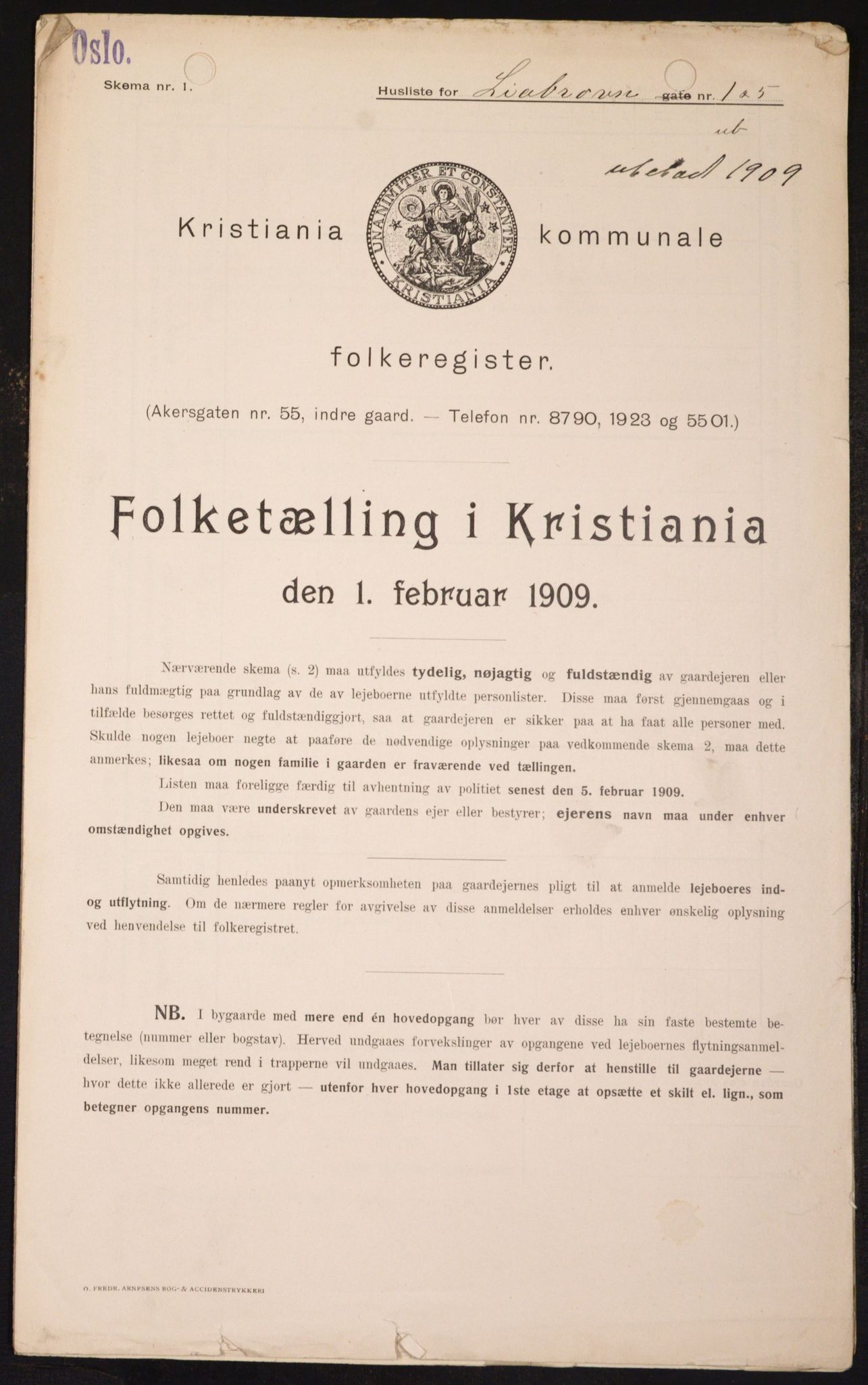 OBA, Kommunal folketelling 1.2.1909 for Kristiania kjøpstad, 1909, s. 52692