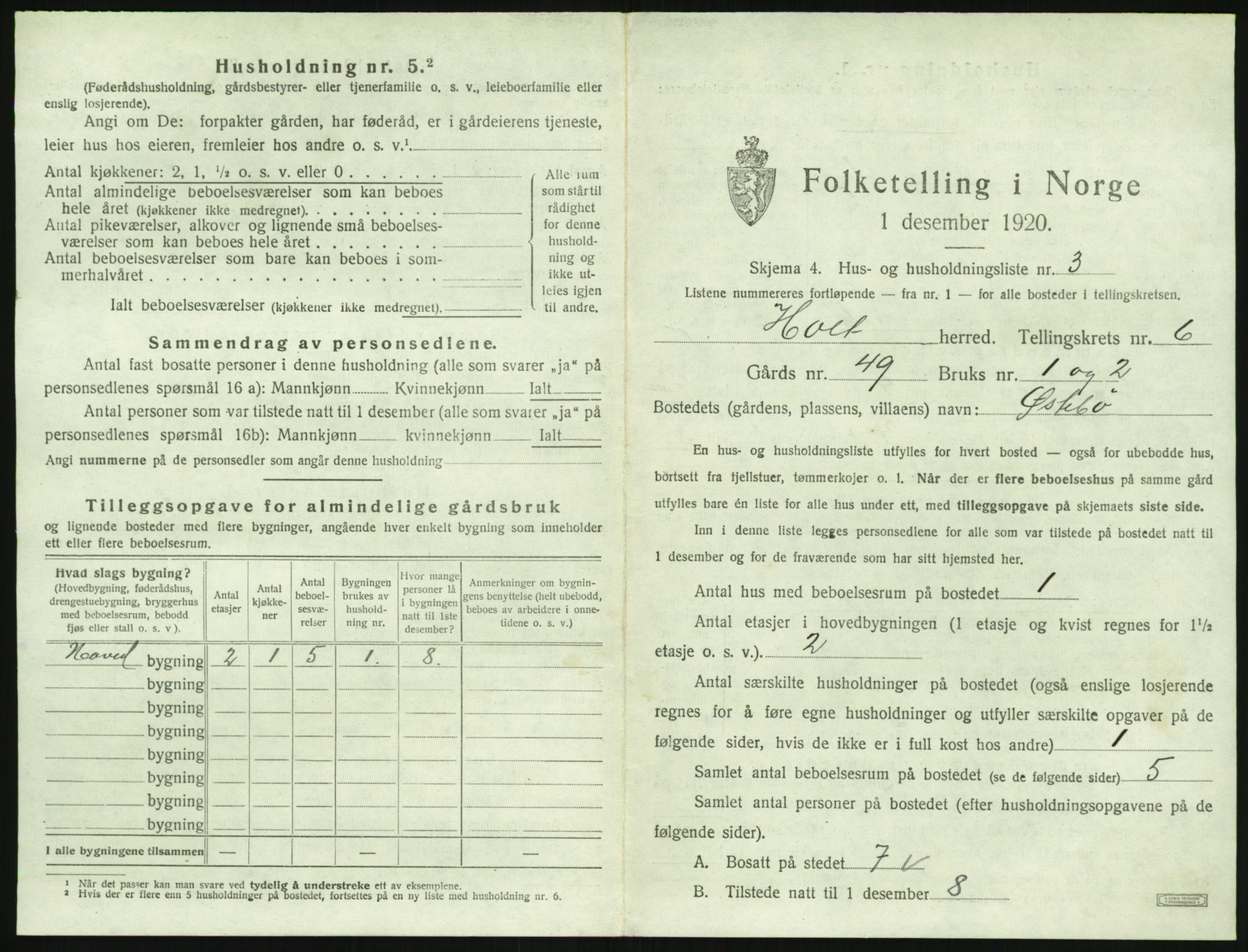 SAK, Folketelling 1920 for 0914 Holt herred, 1920, s. 492